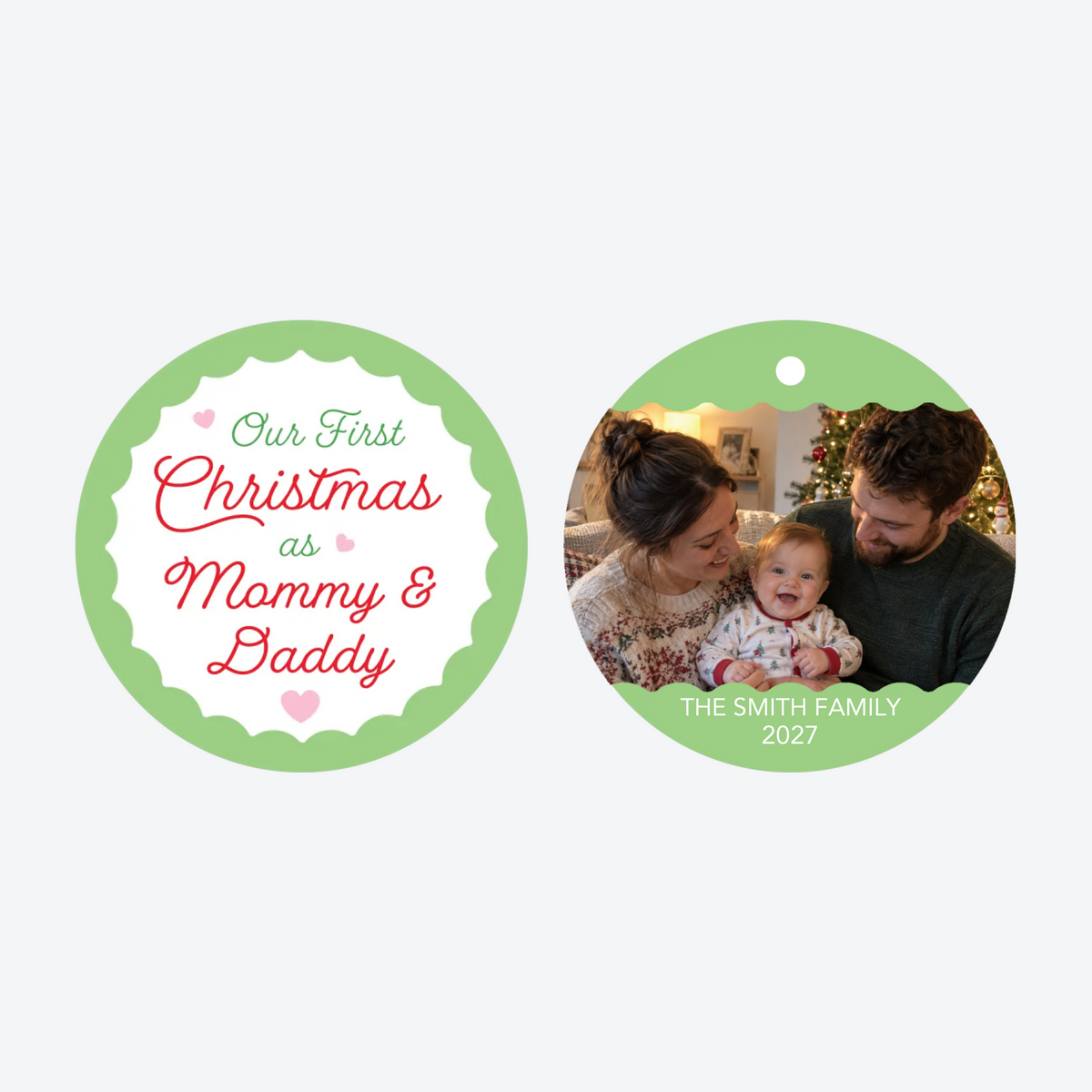 Personalized 'First Christmas as Mommy & Daddy' Family Photo Christmas Ornament