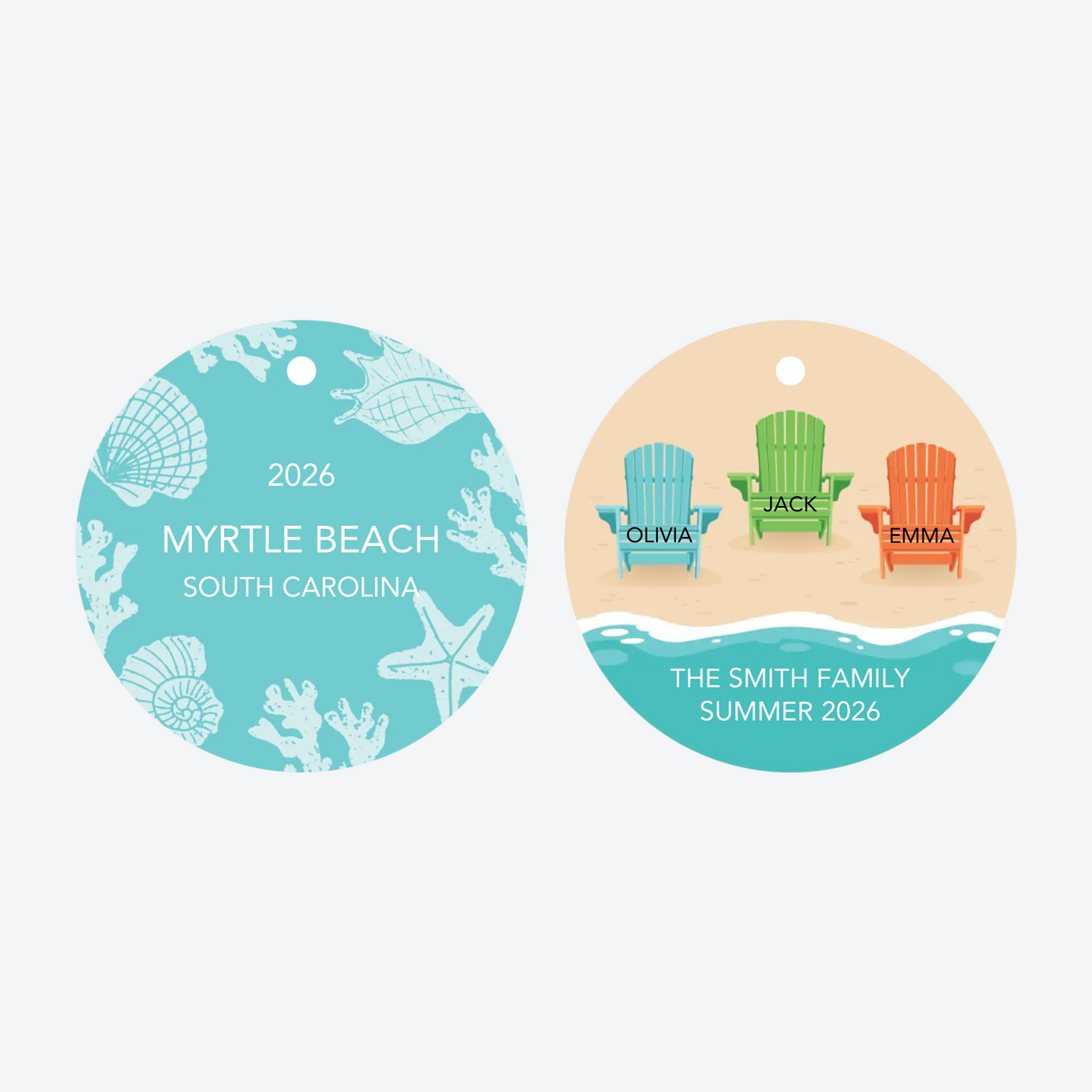 Personalized Family of 3 Vacation Adirondak Chairs Christmas Ornament