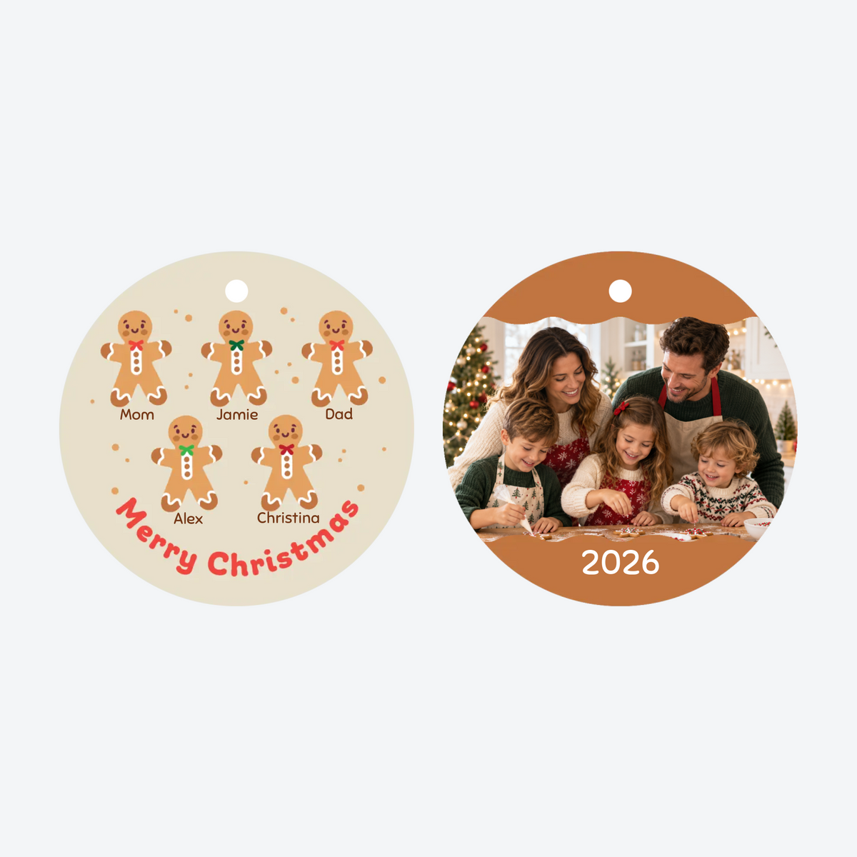Personalized Gingerbread Family of 5 Photo Christmas Ornament