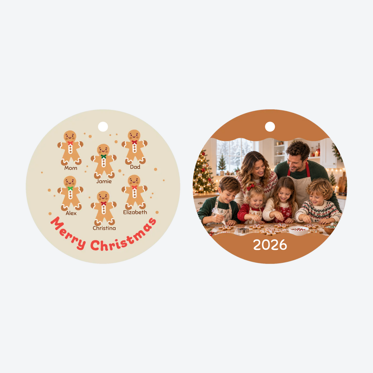 Personalized Gingerbread Family of 6 Photo Christmas Ornament