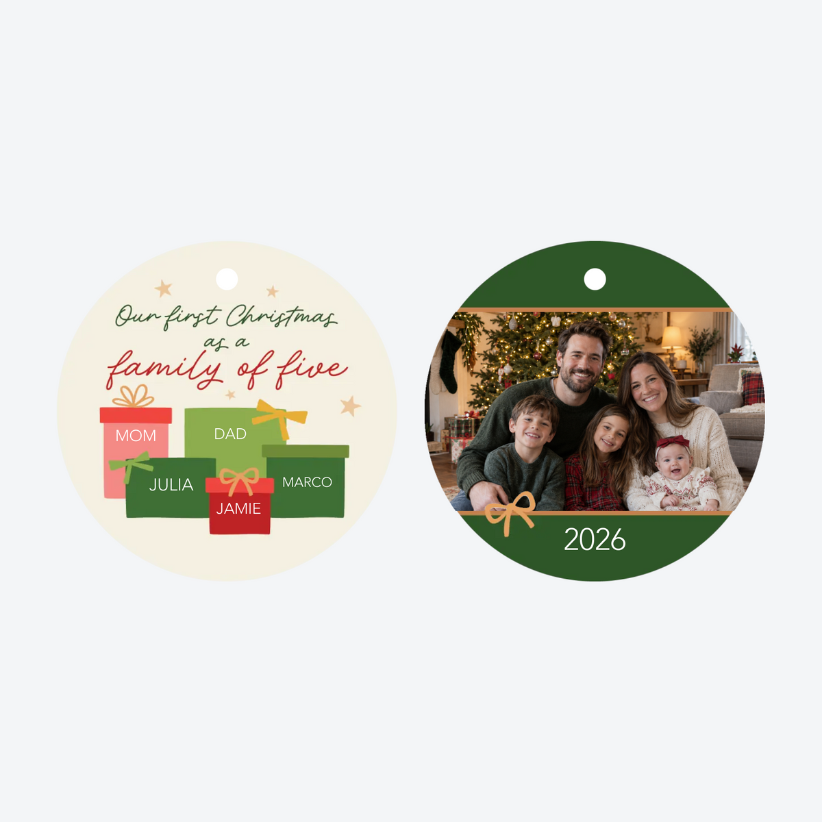 Personalized First Christmas As a Family of 5 Photo Christmas Ornament