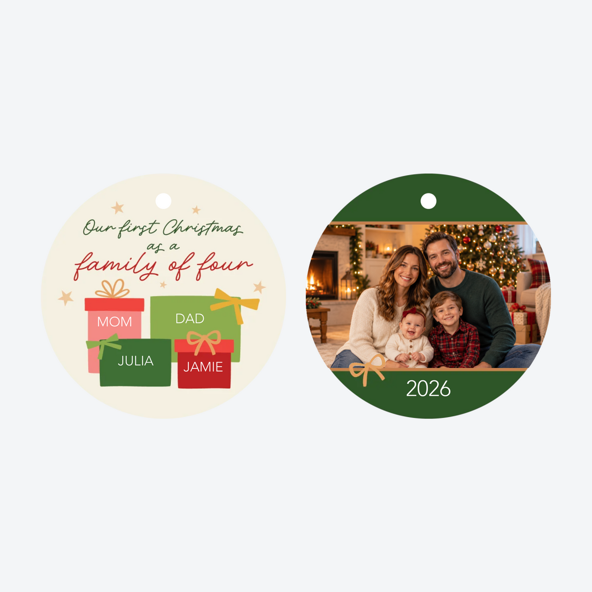 Personalized First Christmas As a Family of 4 Photo Christmas Ornament