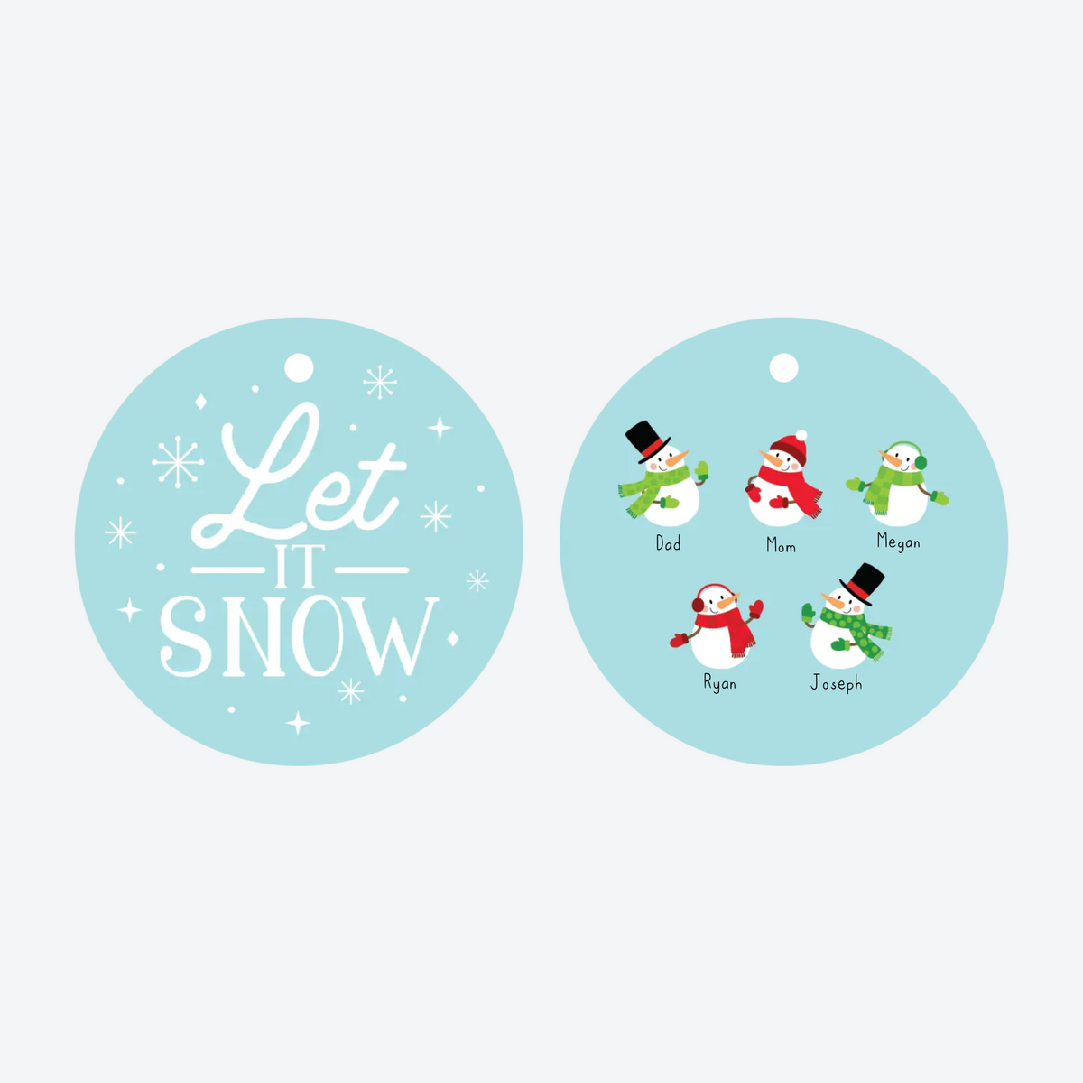 Personalized Snowman Family of 5 Christmas Ornament