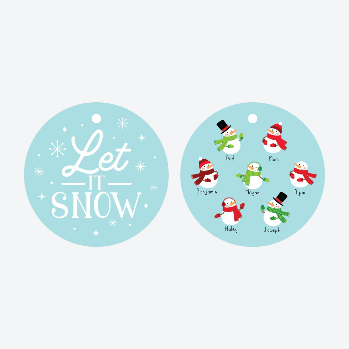 Personalized Snowman Family of 7 Christmas Ornament