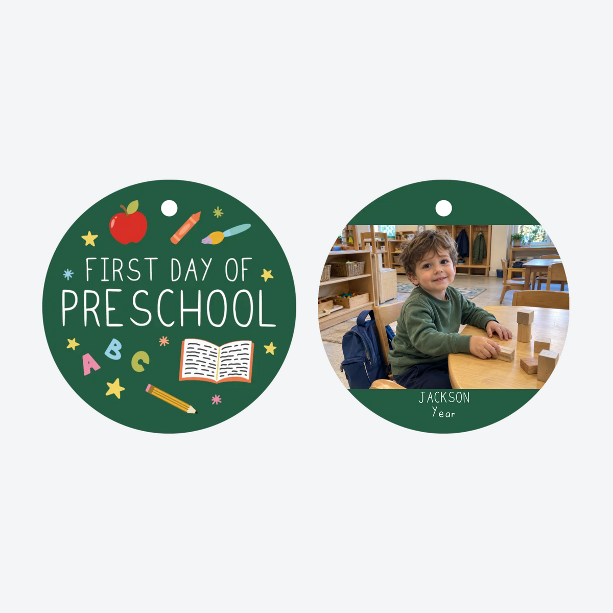Personalized First Day Preschool Photo Christmas Ornament