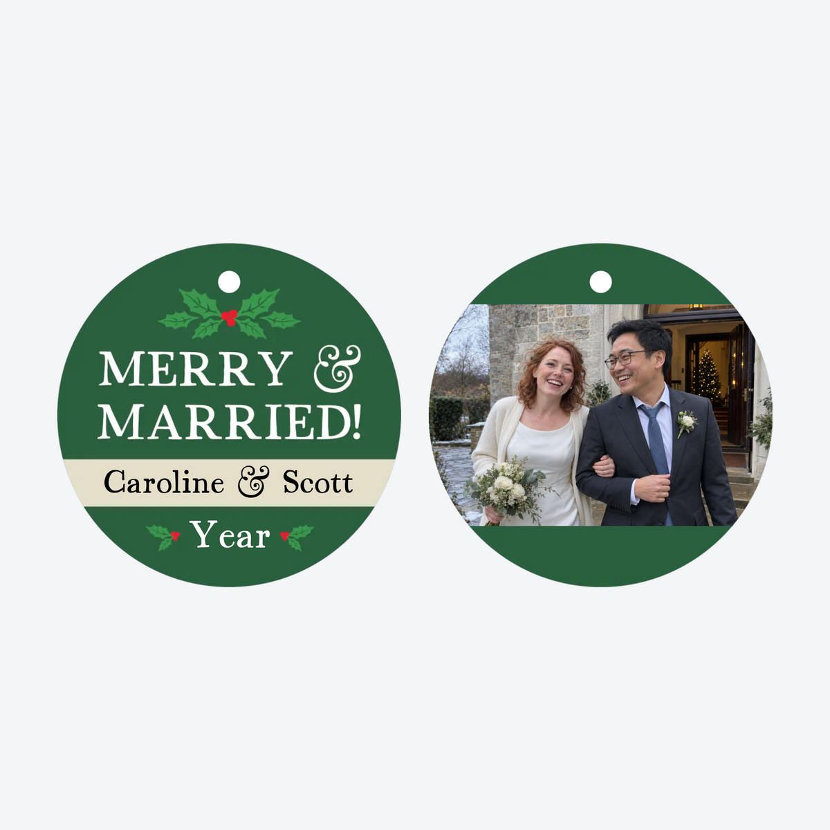 Personalized Merry & Married Wedding Photo Christmas Ornament