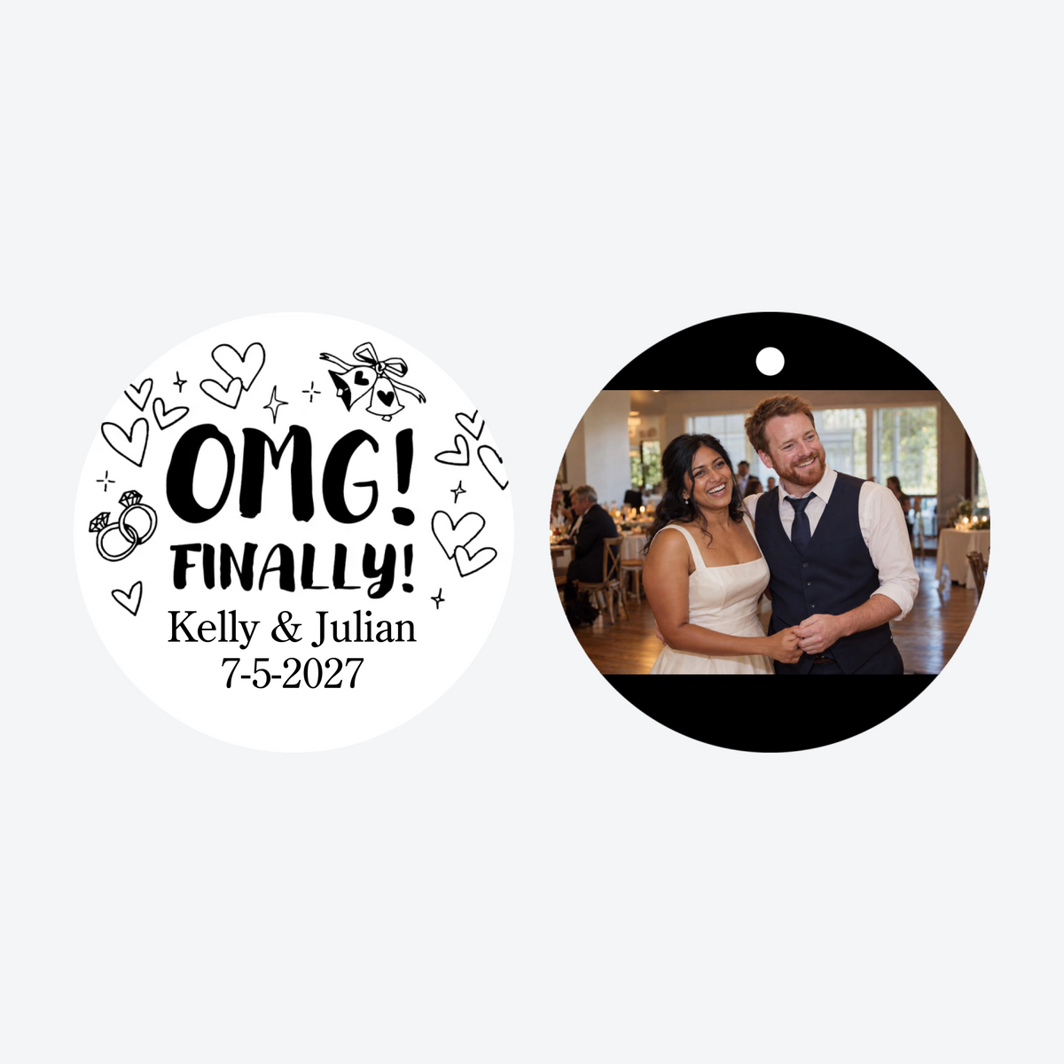 Personalized OMG Finally Engaged/Married Photo Christmas Ornament