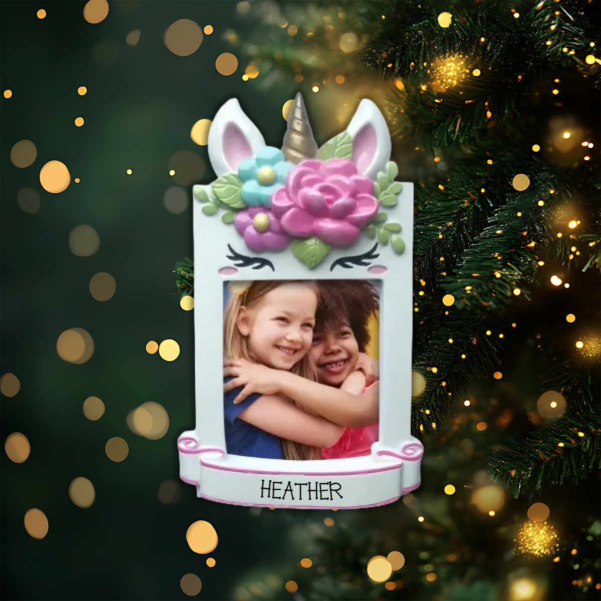Unicorn Picture Frame Personalized Christmas Ornament