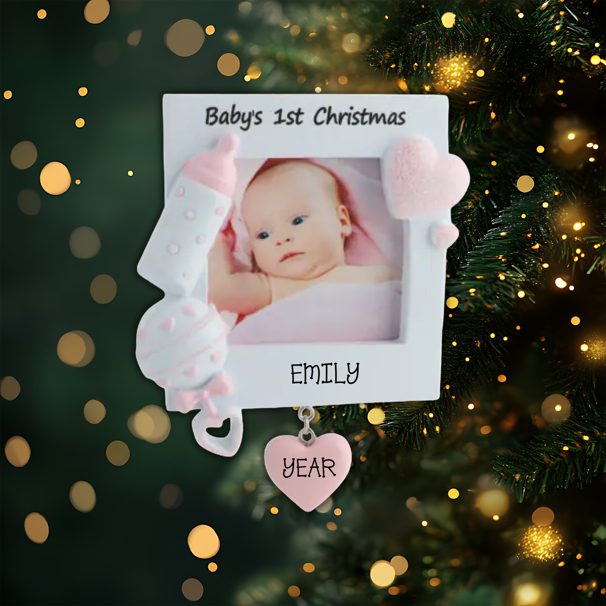 Pink Baby Frame Christmas Ornament