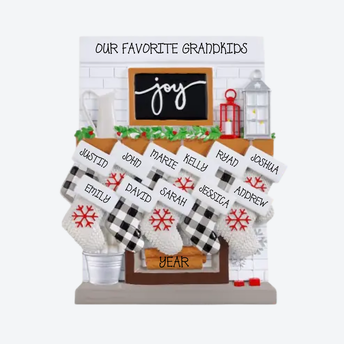 Fireplace Mantle Family of 11 Personalized Table Topper