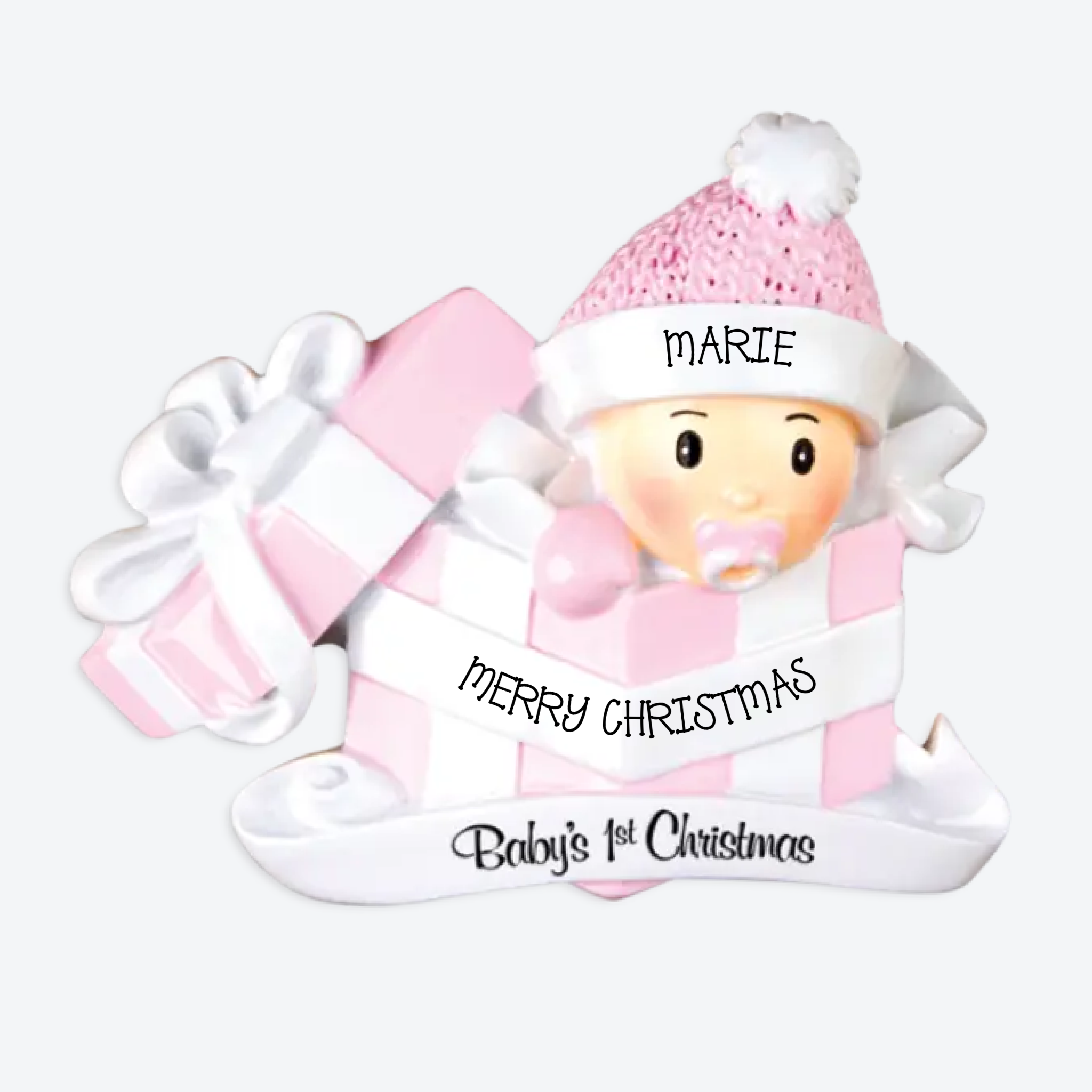 OT1330-P - Baby Girl In Present Personalized Christmas Ornament