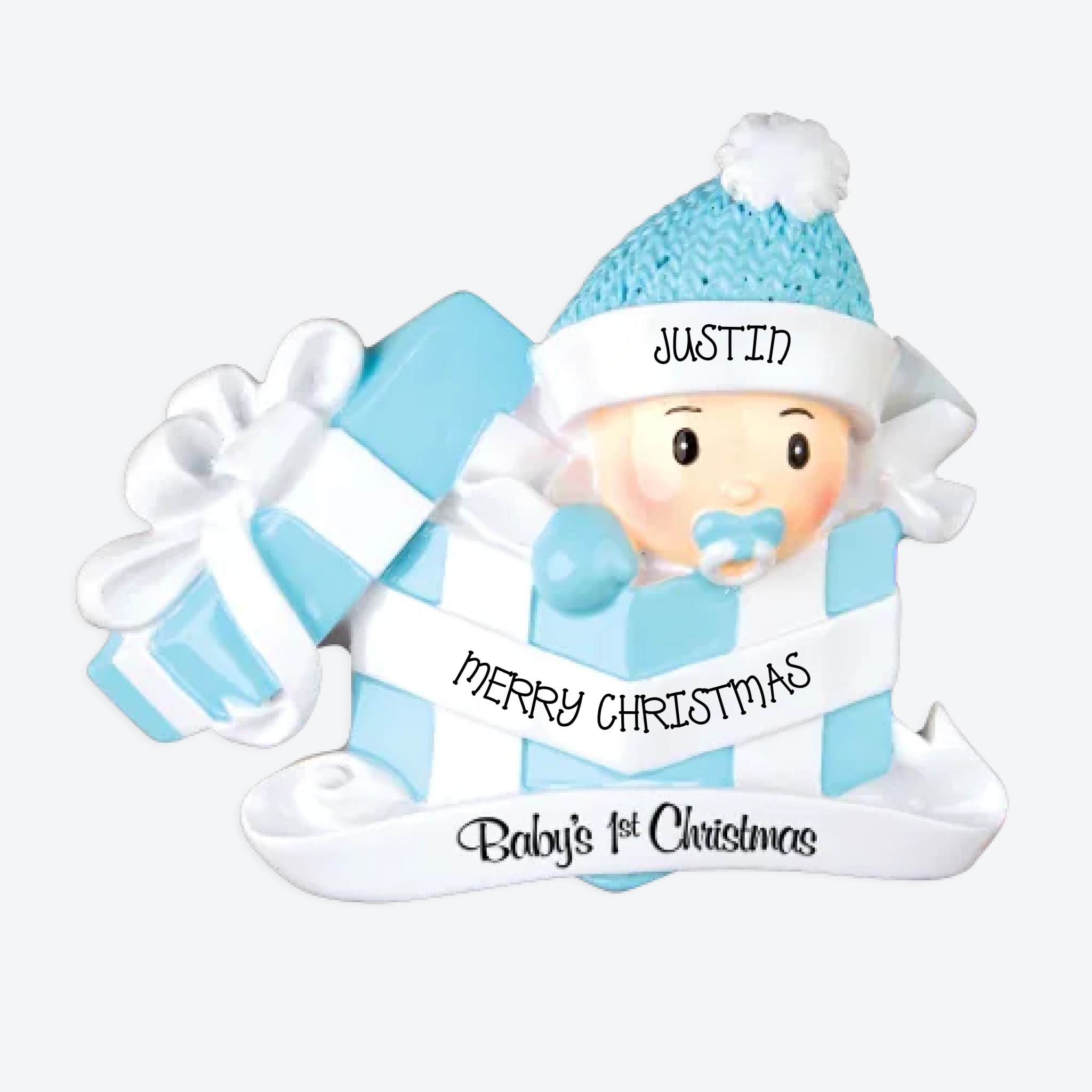 OT1330-B - Baby Boy In Present Personalized Christmas Ornament