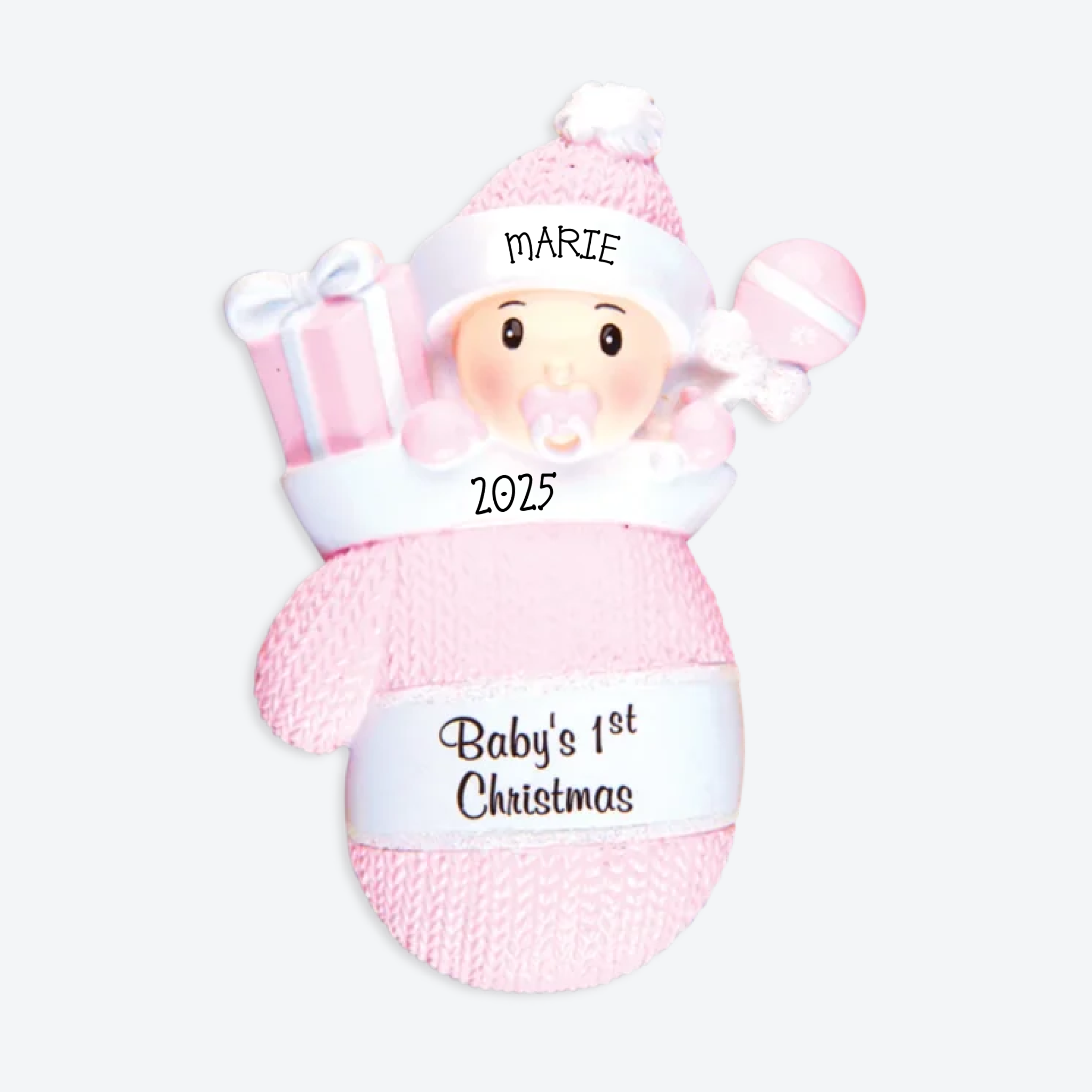 OT1331-P - Baby Girl In Mitten Personalized Christmas Ornament