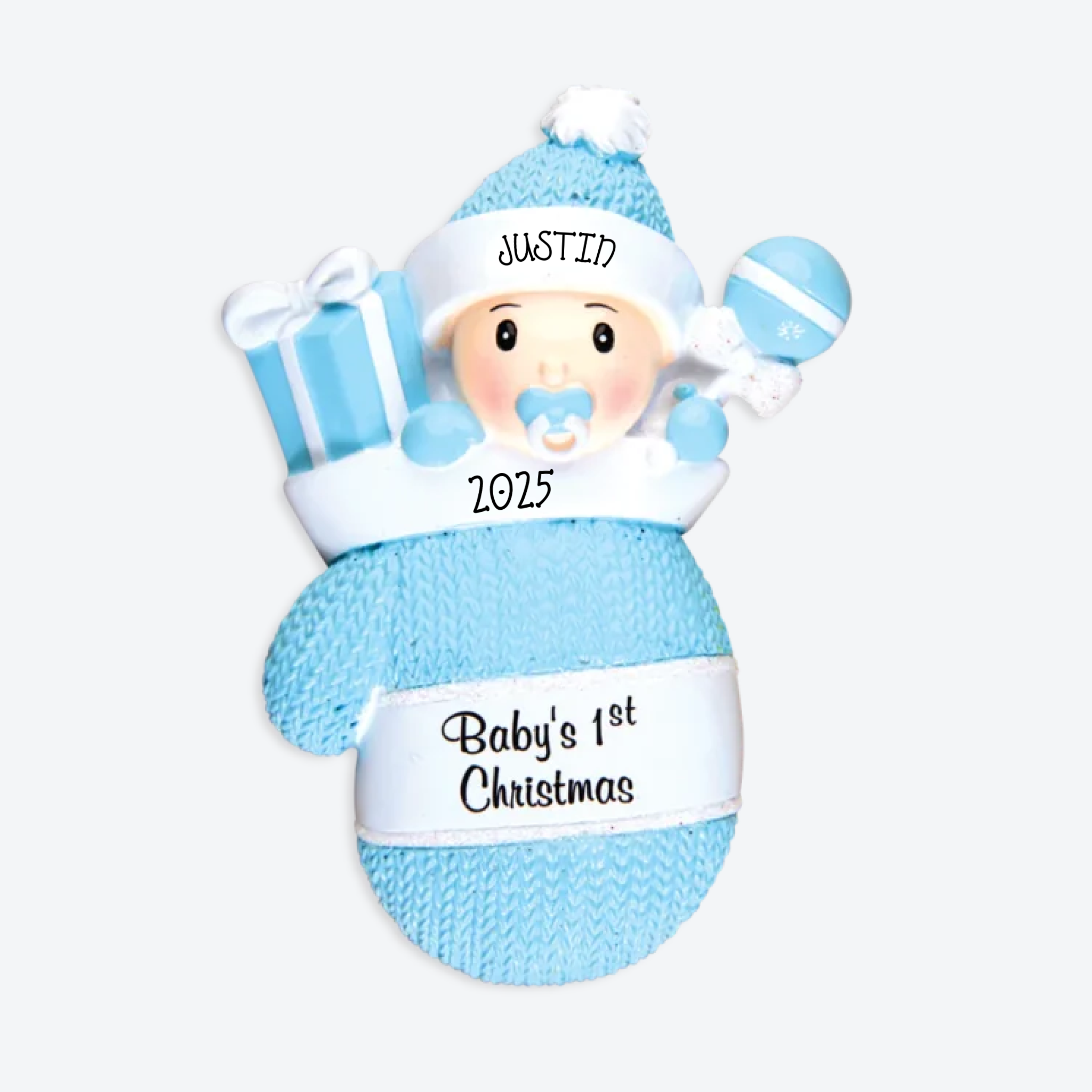 OT1331-B - Baby Boy In Mitten Personalized Christmas Ornament