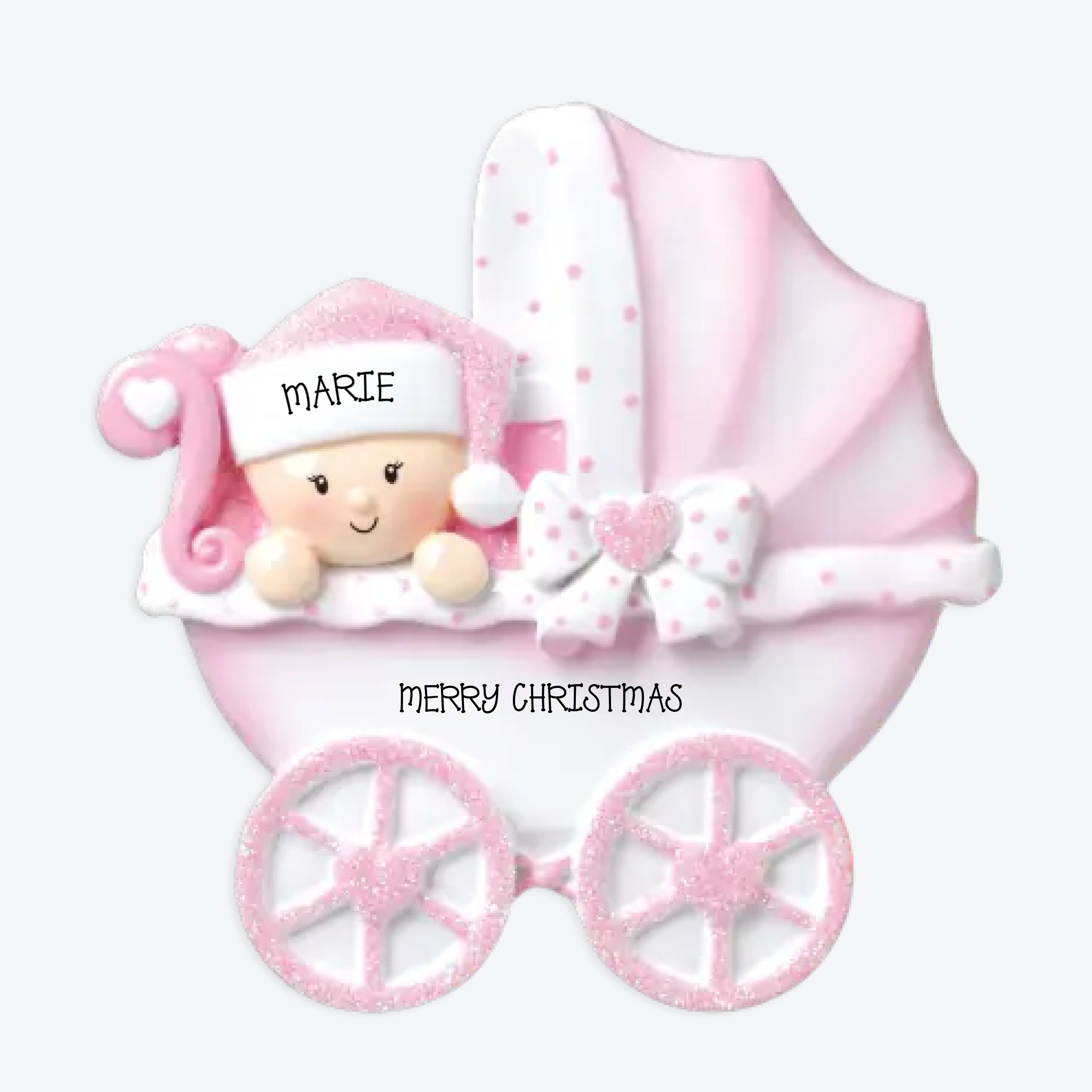OT1643-P - Baby Carriage (Pink) Personalized Christmas Ornament