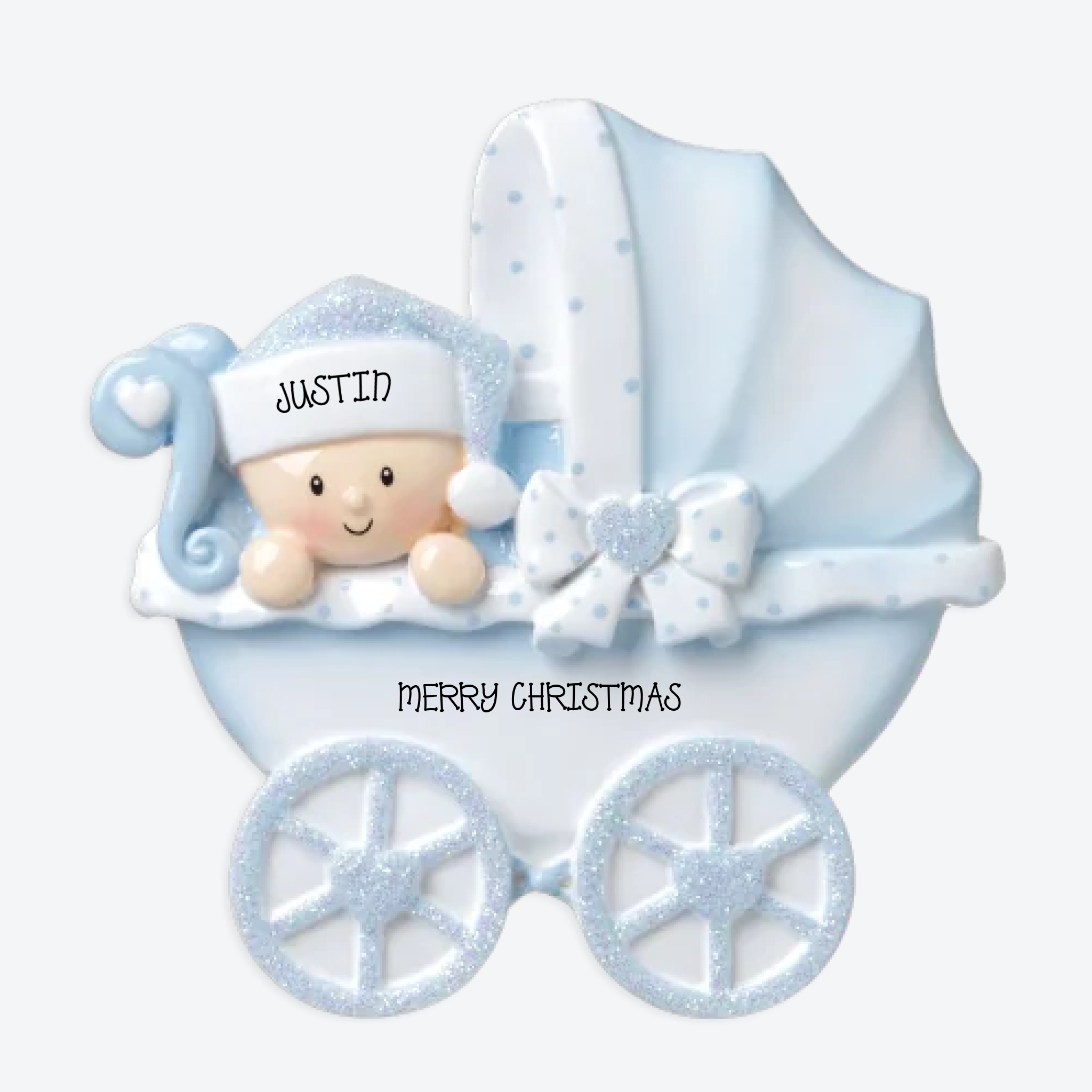 OT1643-B - Baby Carriage (Blue) Personalized Christmas Ornament