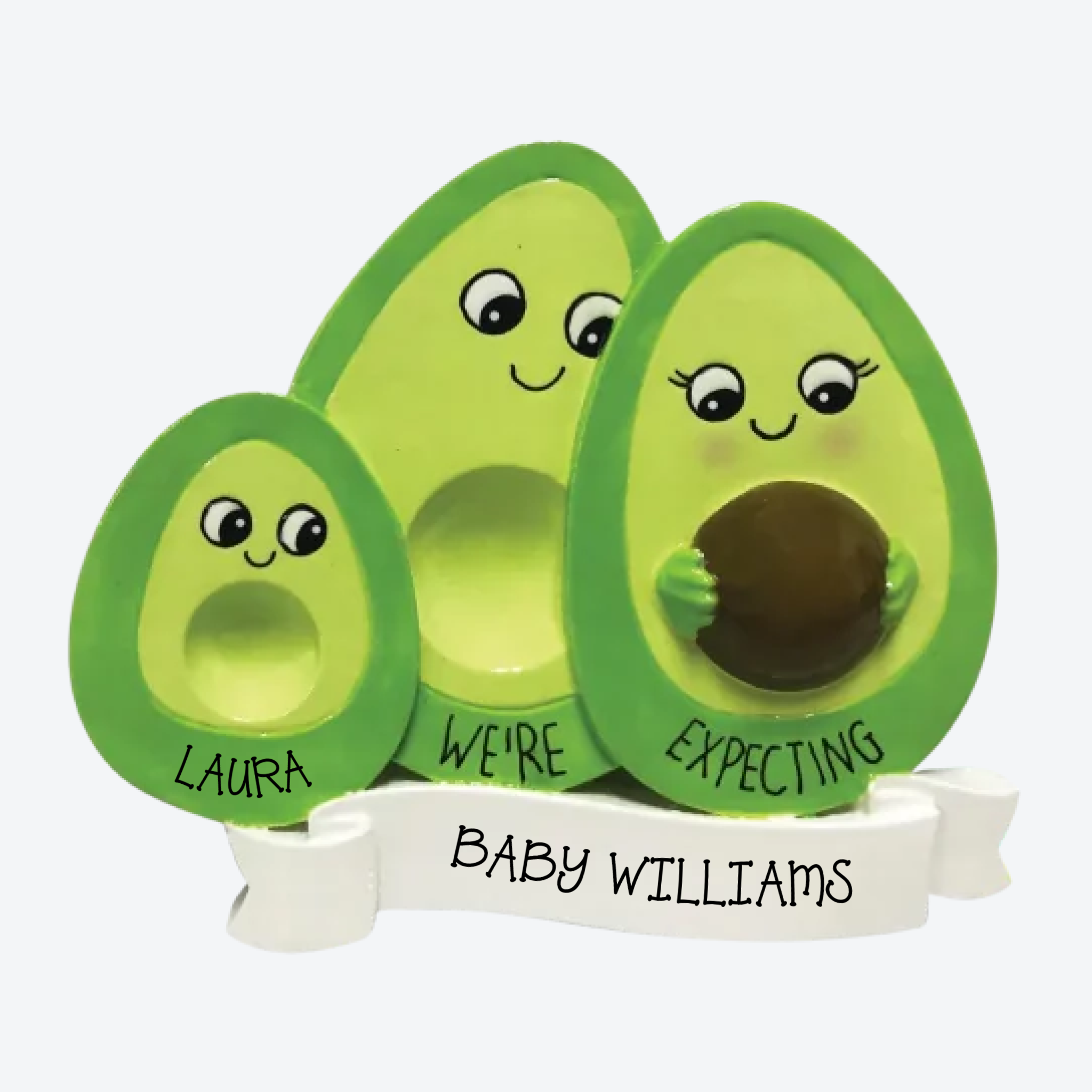 OT2182-1 - Avocado Family Expecting w/1 Child Personalized Christmas Ornament