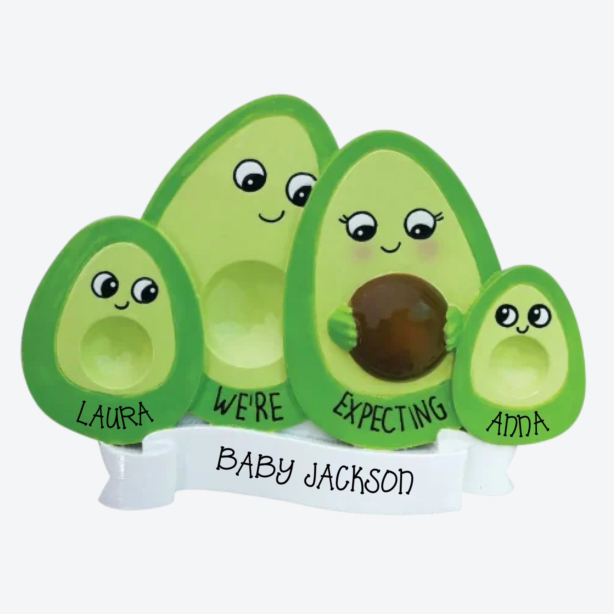 OT2182-2 - Avocado Family Expecting w/2 Children Personalized Christmas Ornament