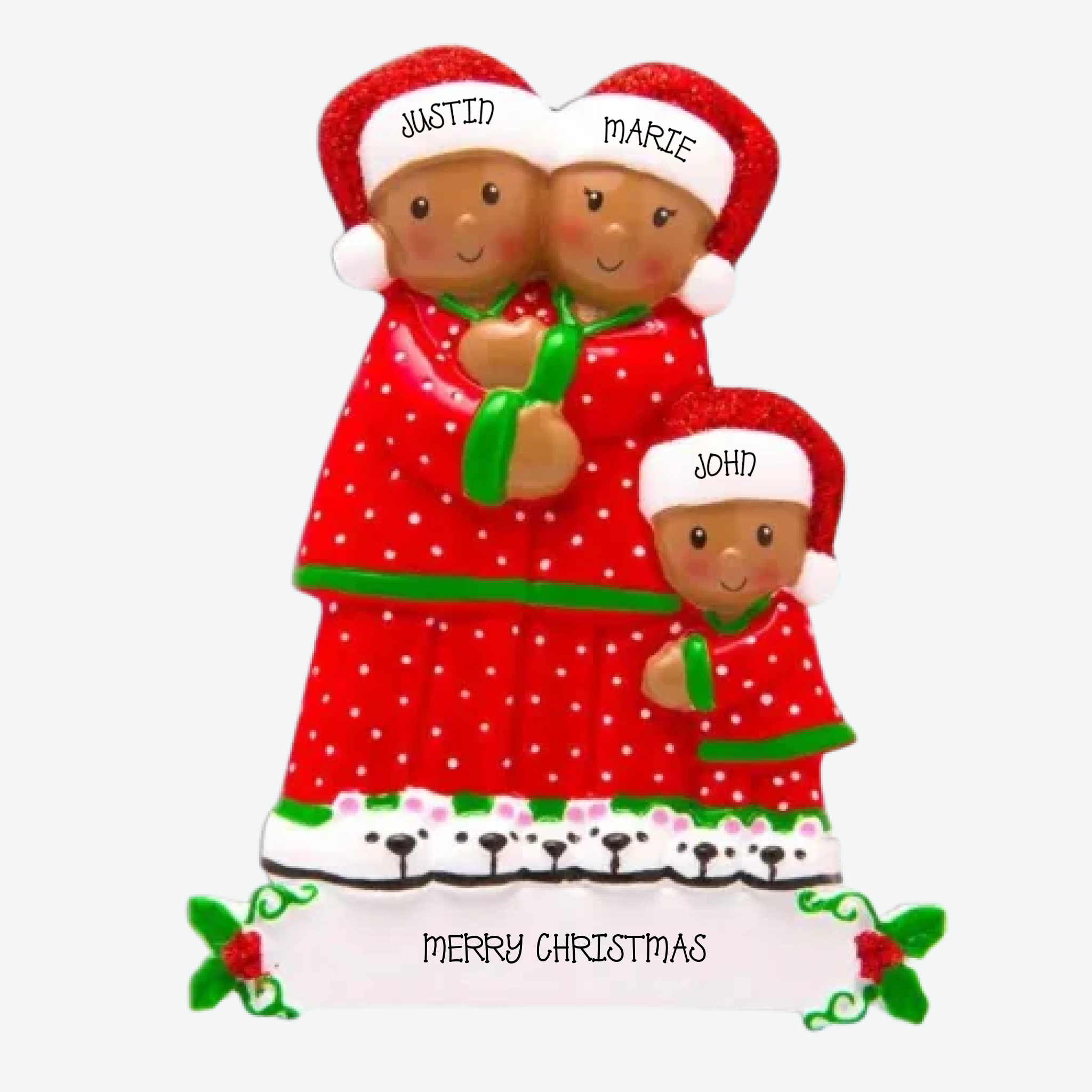 AAT1789-3 - Peeking Family of 3 (African American) Personalized Christmas Ornament