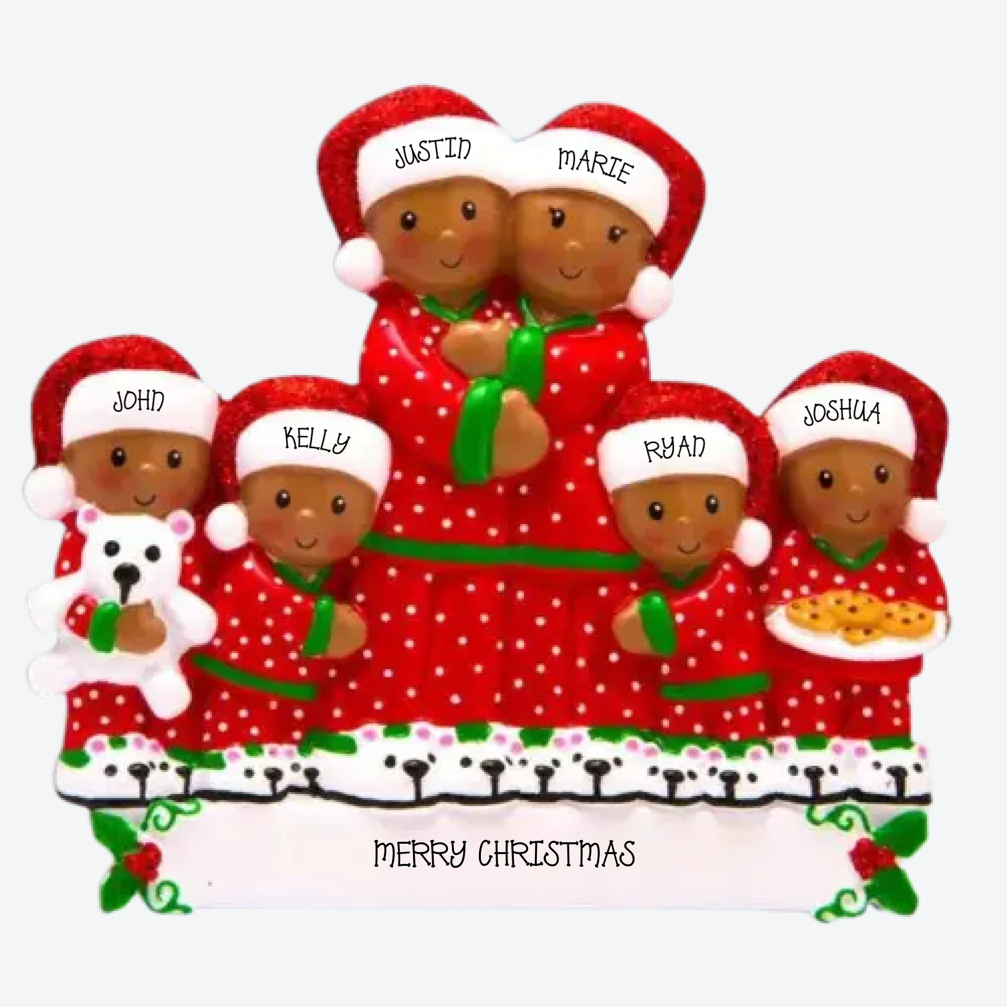 AAT1789-6 - Peeking Family of 6 (African American) Personalized Christmas Ornament