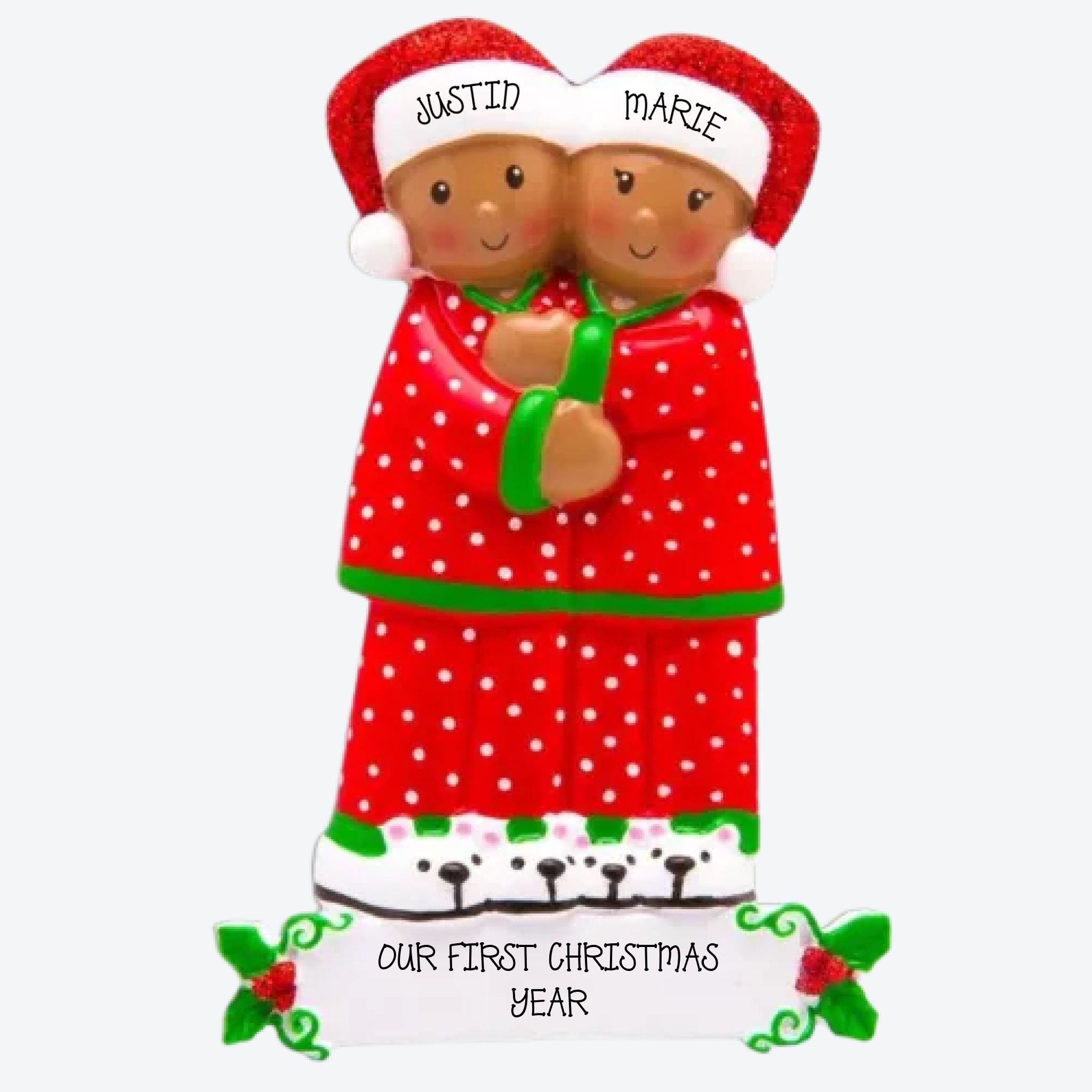 Peeking Couple African American Personalized Christmas Ornament