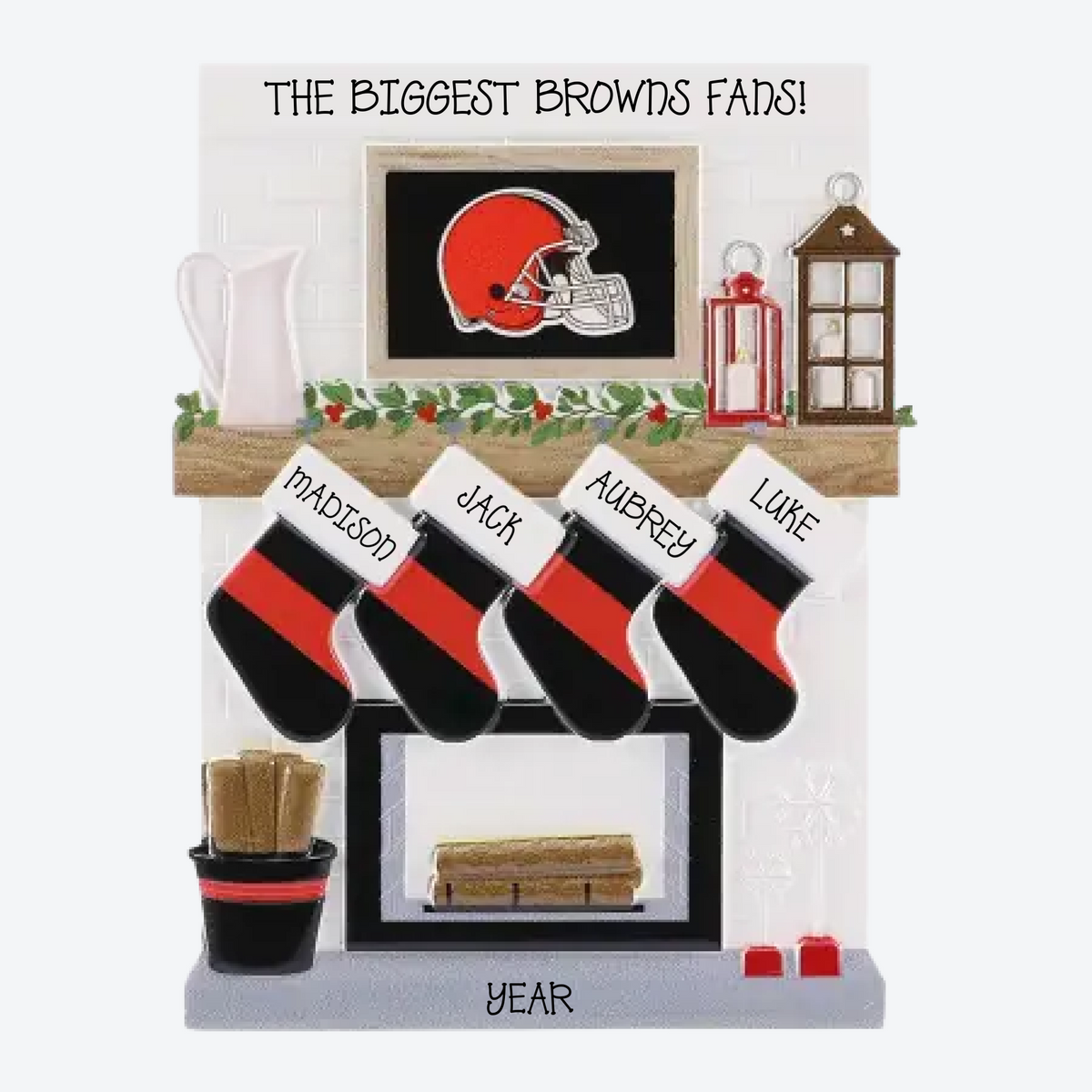Cleveland Browns Personalized Stocking Family of 4 Christmas Ornament