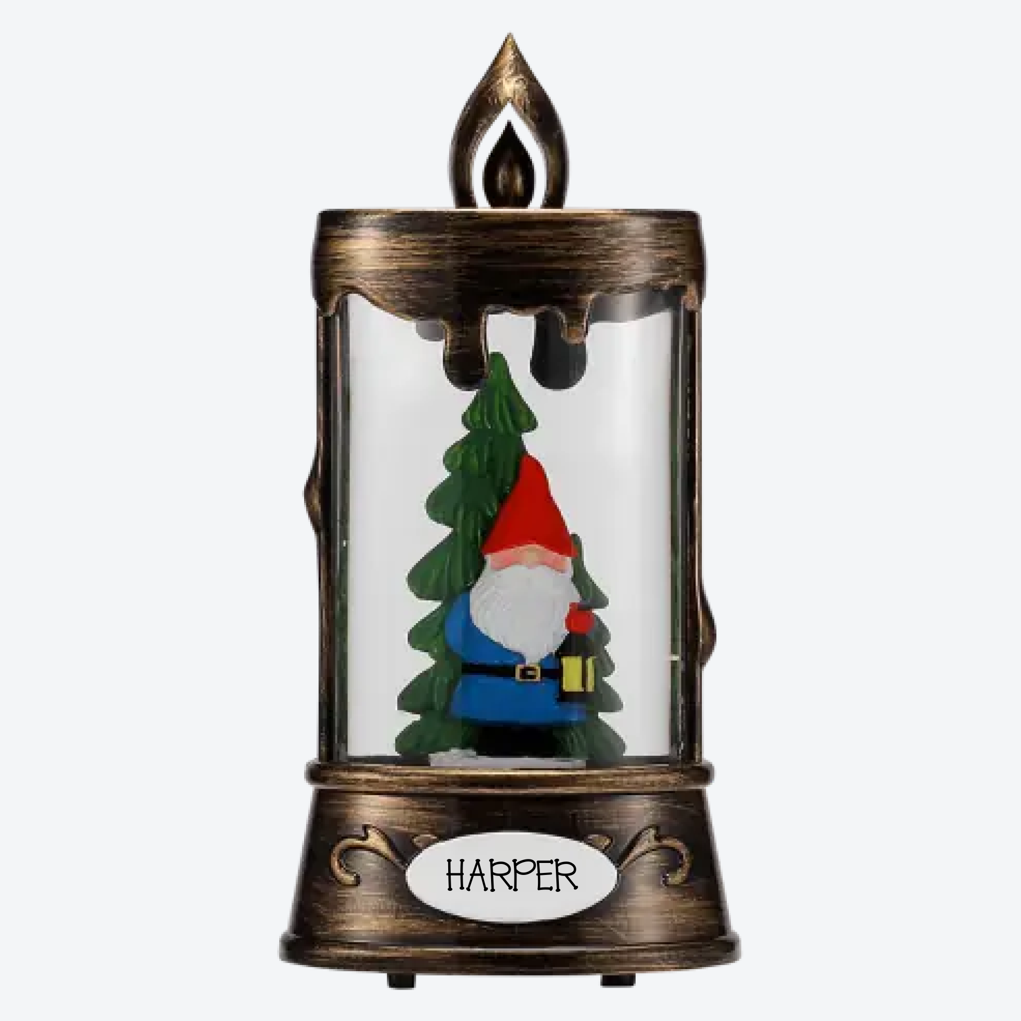 OGT0003-SNOW GLOBE ORNAMENT- GNOME & CHRISTMAS TREE IN CANDLE SHAPE SNOW GLOBE