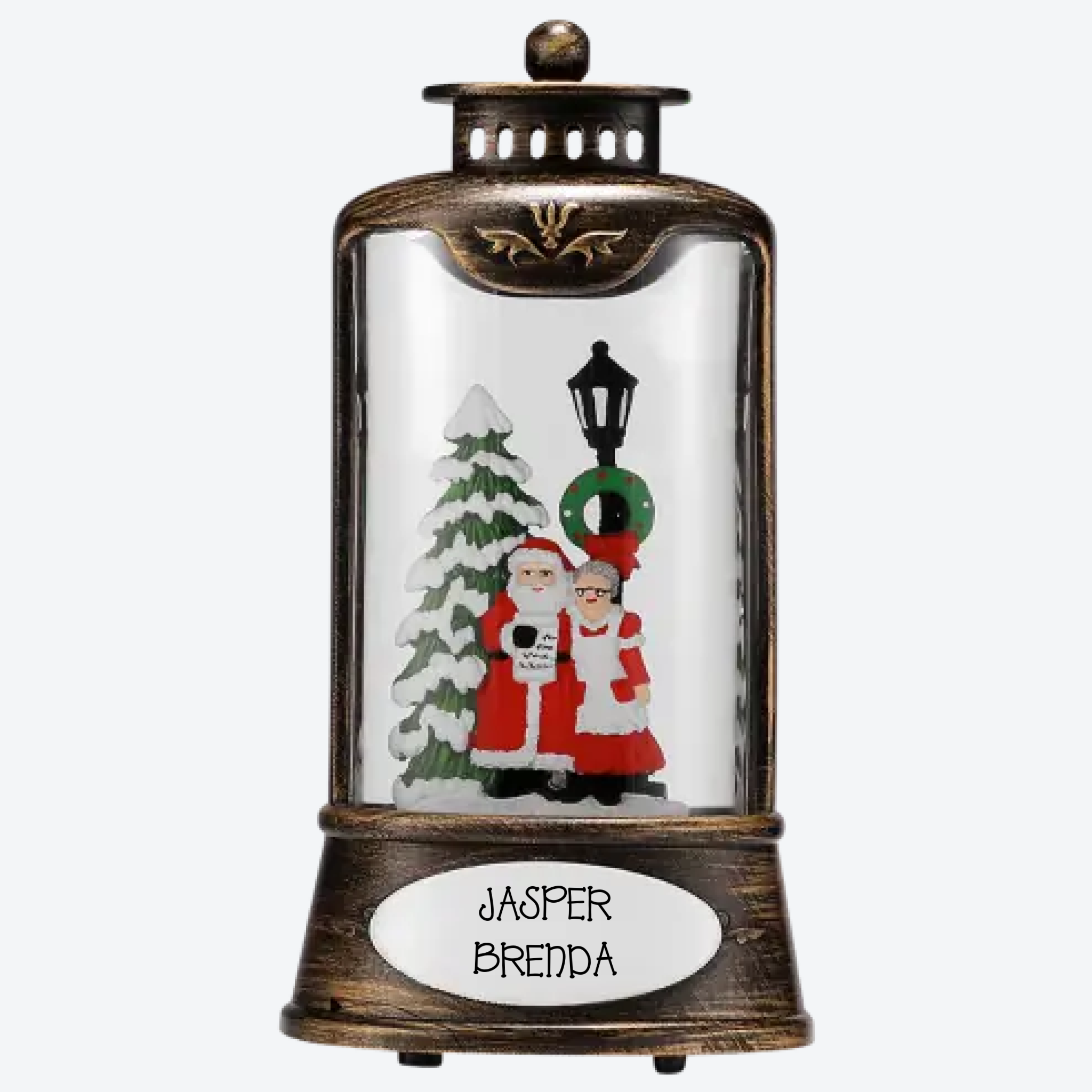 OGT0004-SNOW GLOBE ORNAMENT- MR. & MRS. CLAUSE IN LANTERN SHAPE SNOW GLOBE