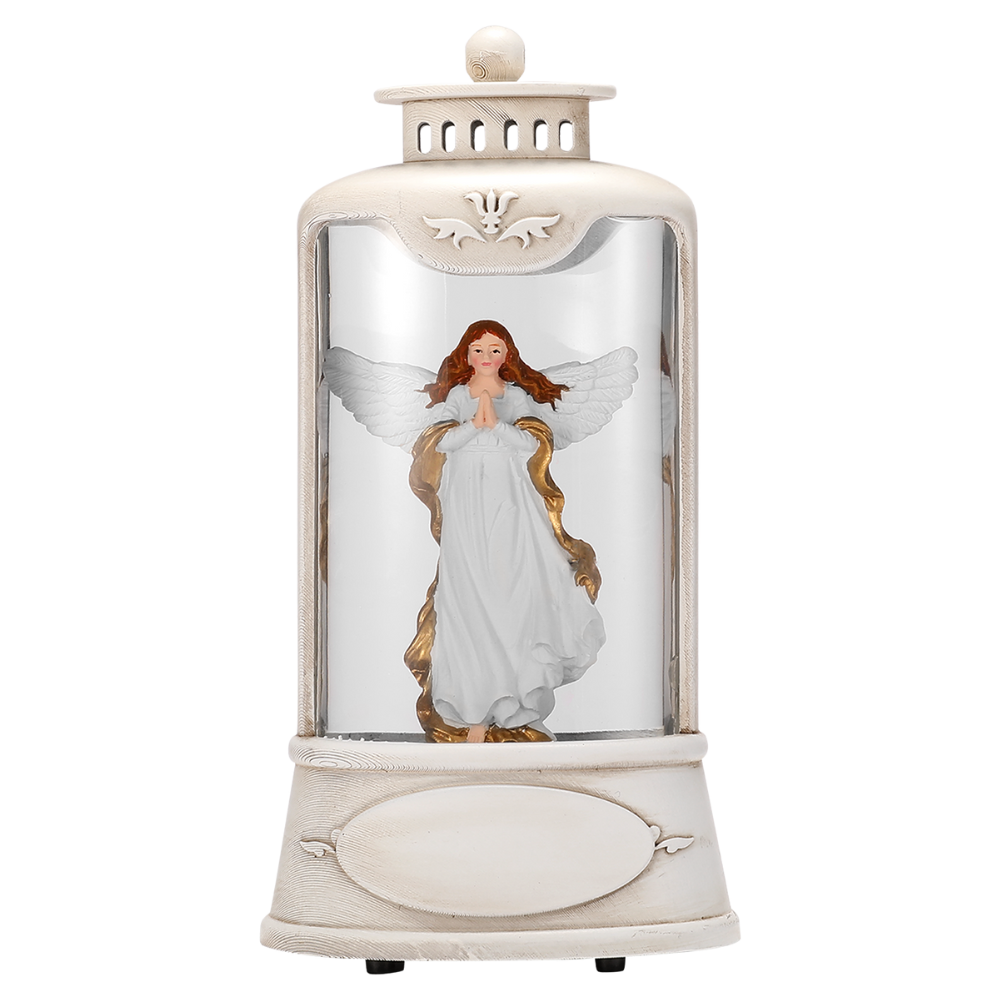 OGT0005-SNOW GLOBE ORNAMENT- ANGLE IN LANTERN SHAPED SNOW GLOBE
