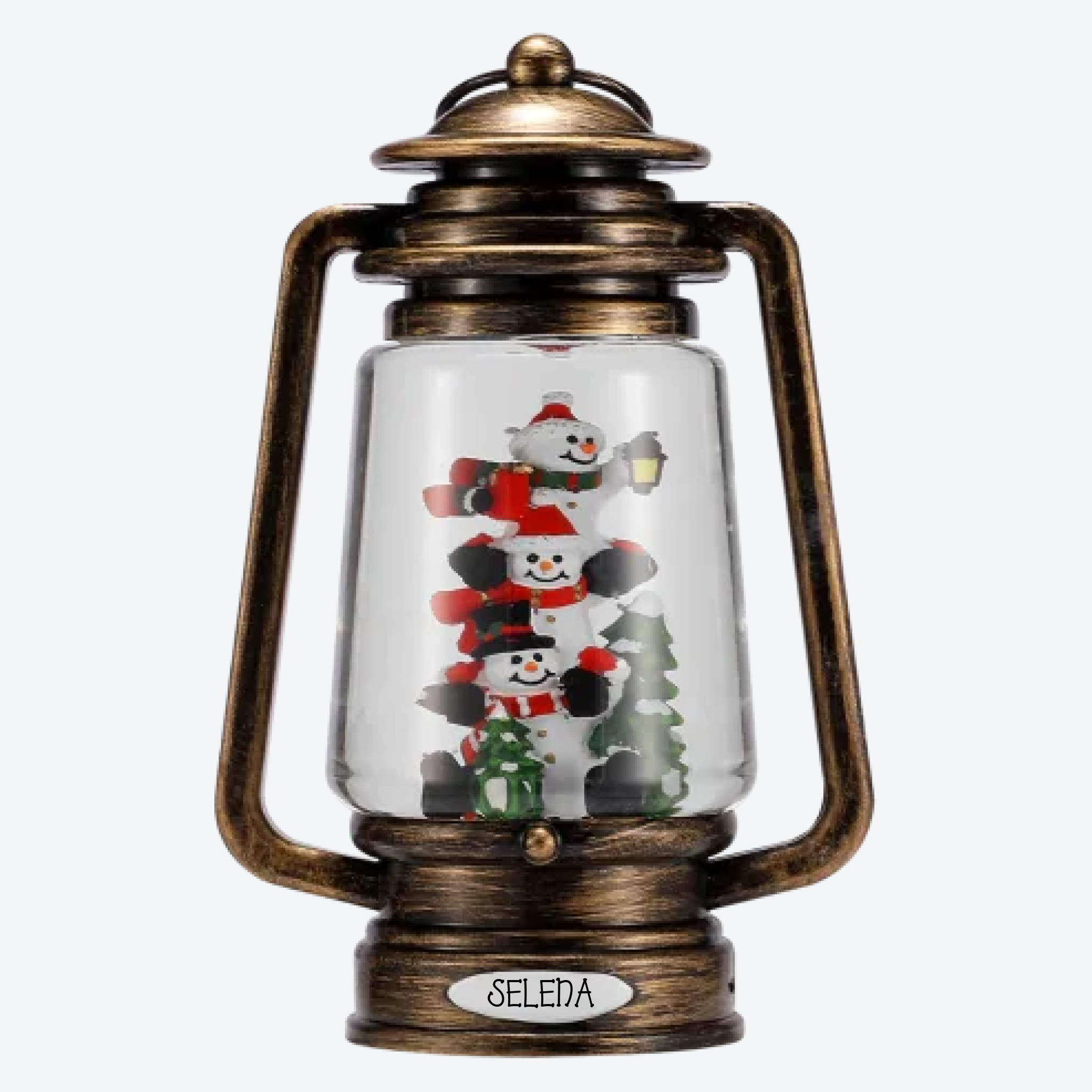 OGT0006-SNOW GLOBE ORNAMENT- SNOWMEN IN LANTERN W/HANDLES SHAPE SNOW GLOBE