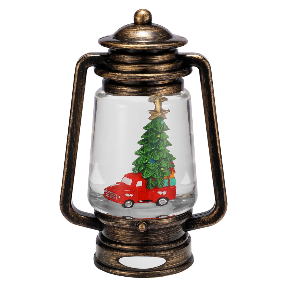 OGT0007-SNOW GLOBE ORNAMENT- RED PICKUP IN LARNTERN SHAPE SNOW GLOBE