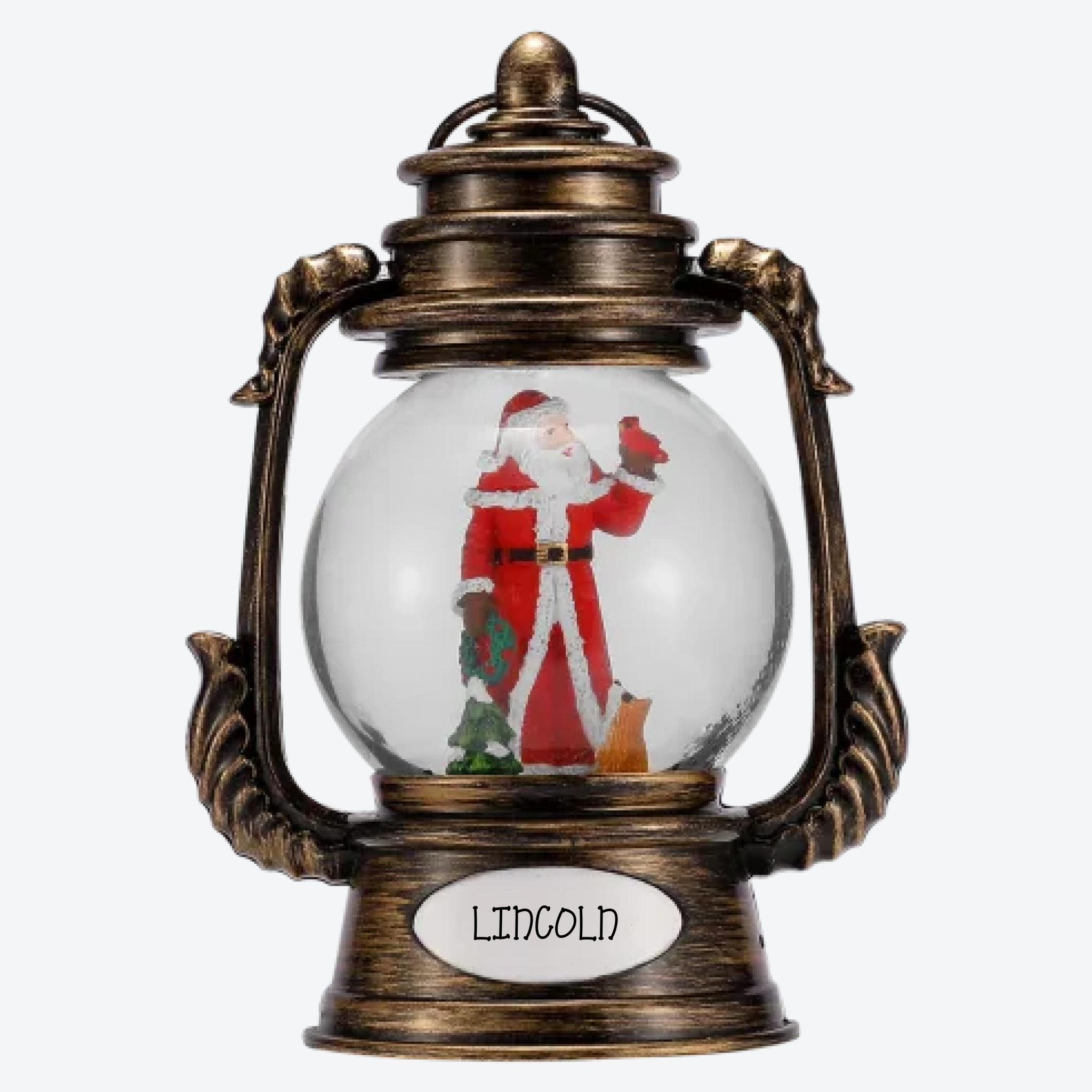 OGT0008-SNOW GLOBE ORNAMENT- SANTA IN ROUND GLOBE LANTERN SHAPE SNOW GLOBE