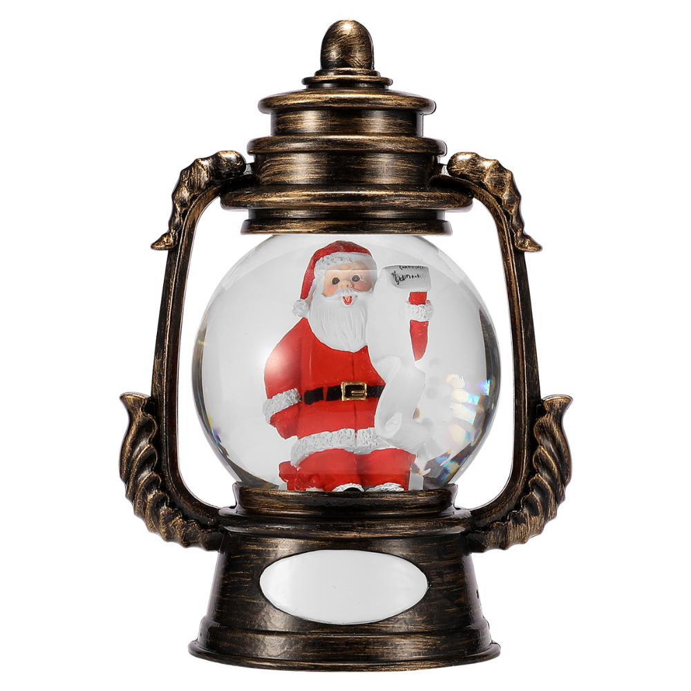 OGT0009-SNOW GLOBE ORNAMENT- SANTA ON PRESENTS IN ROUND GLOBE LANTERN SHAPE SNOW GLOBE
