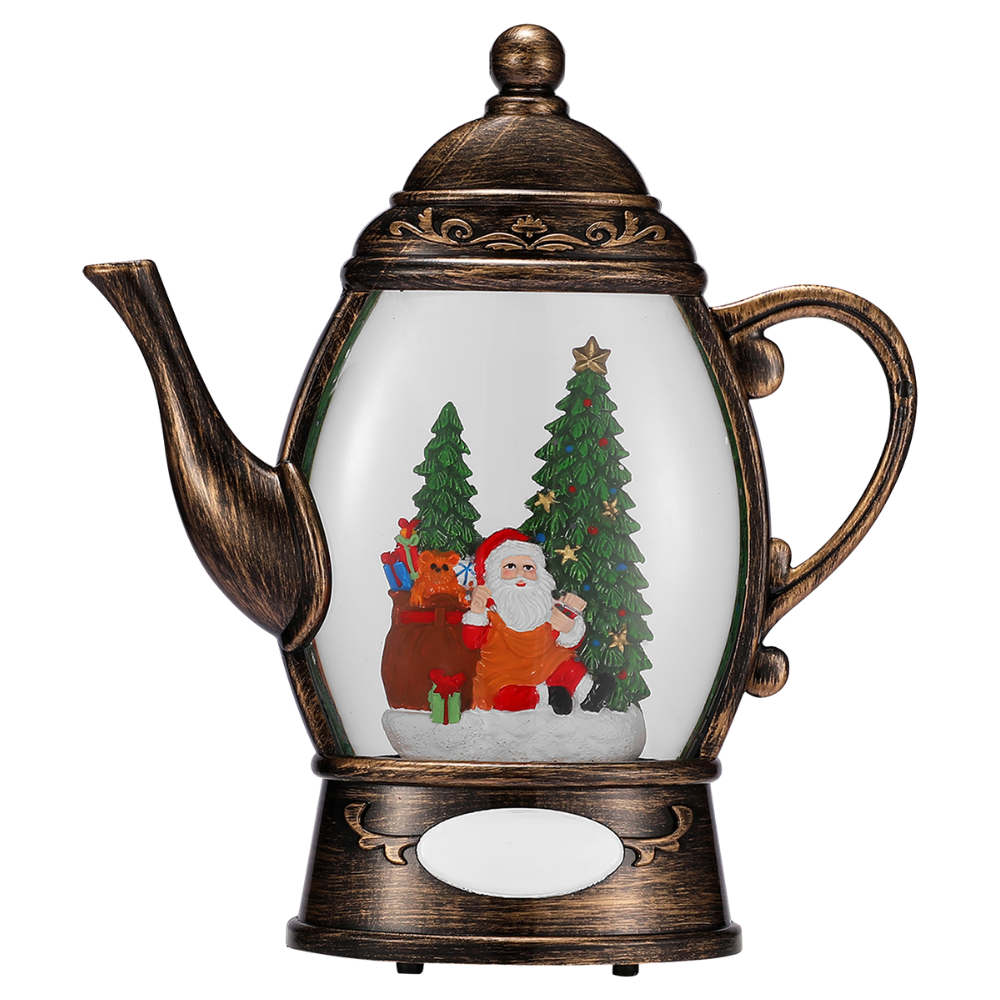 OGT0011-SNOW GLOBE ORNAMENT- SANTA IN TEA KETTLE SHAPED SNOW GOBE