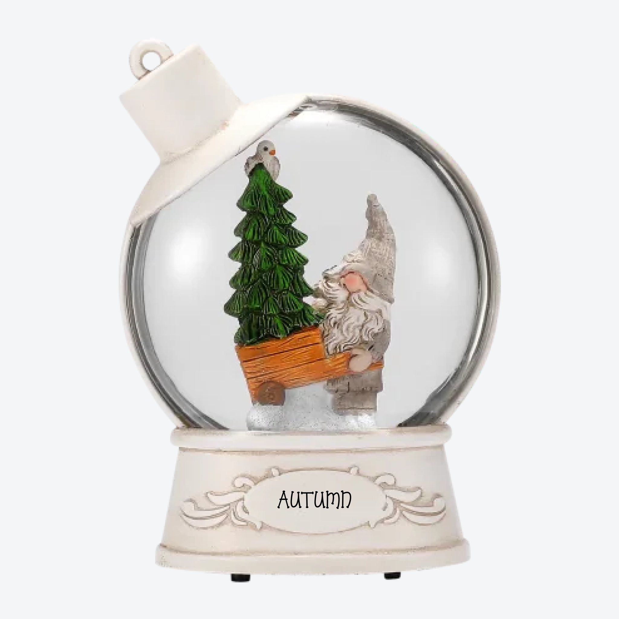 OGT0012-SNOW GLOBE ORNAMENT- GNOME IN WHITE CHRISTMAS BALL SHAPE SNOW GLOBE