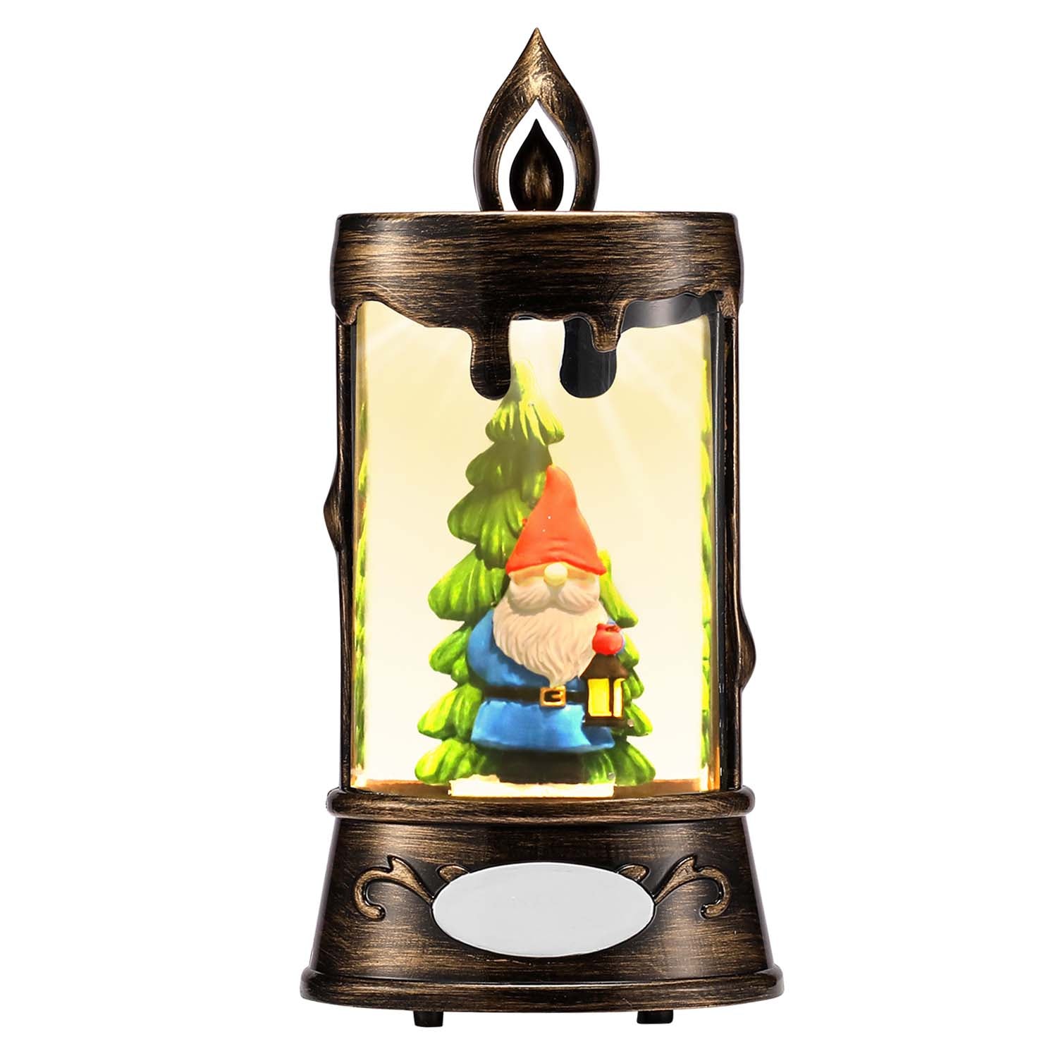 Gnome Christmas Tree Lantern Snow Globe Ornament
