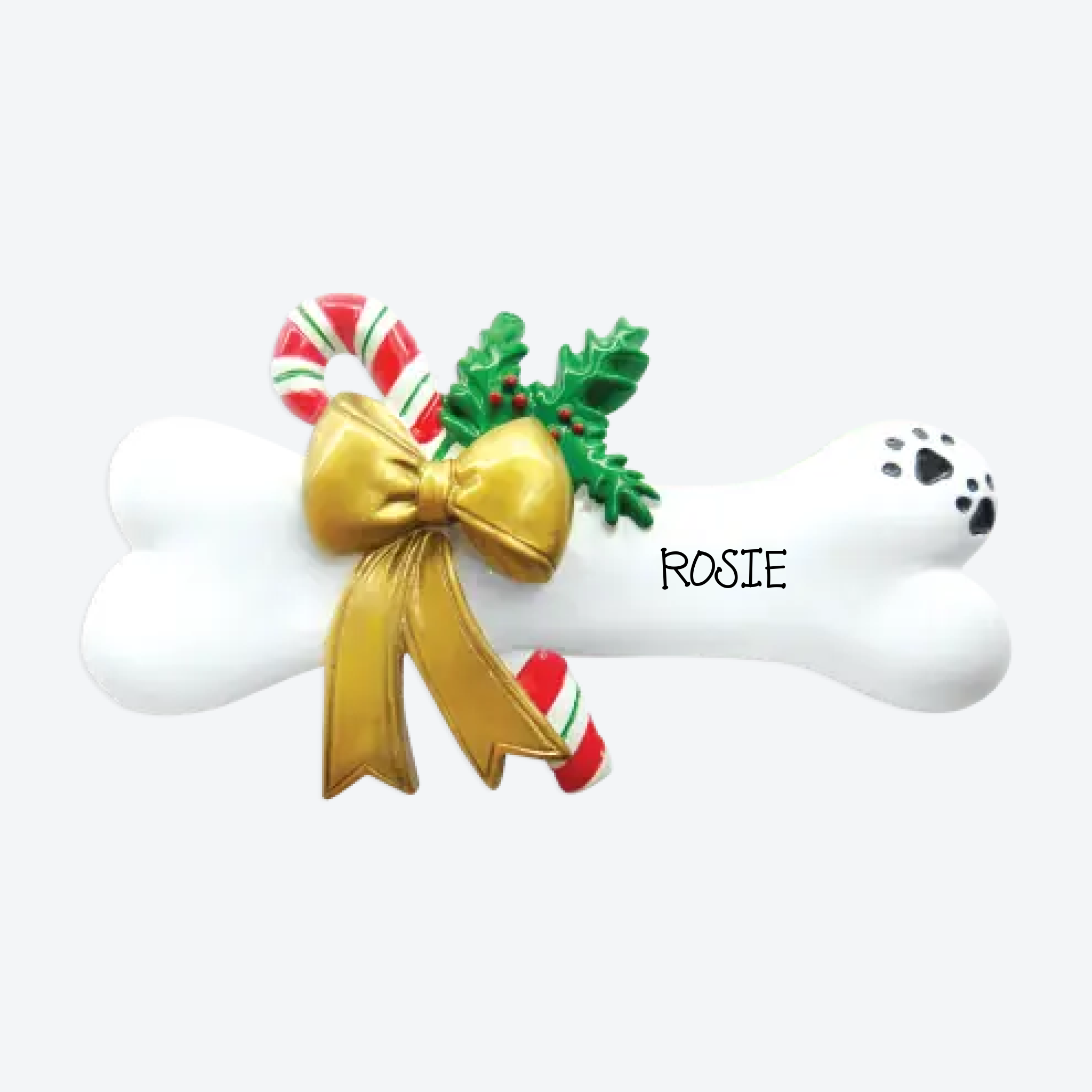 OT022 - Dog Bone with Holly Personalized Christmas Ornament