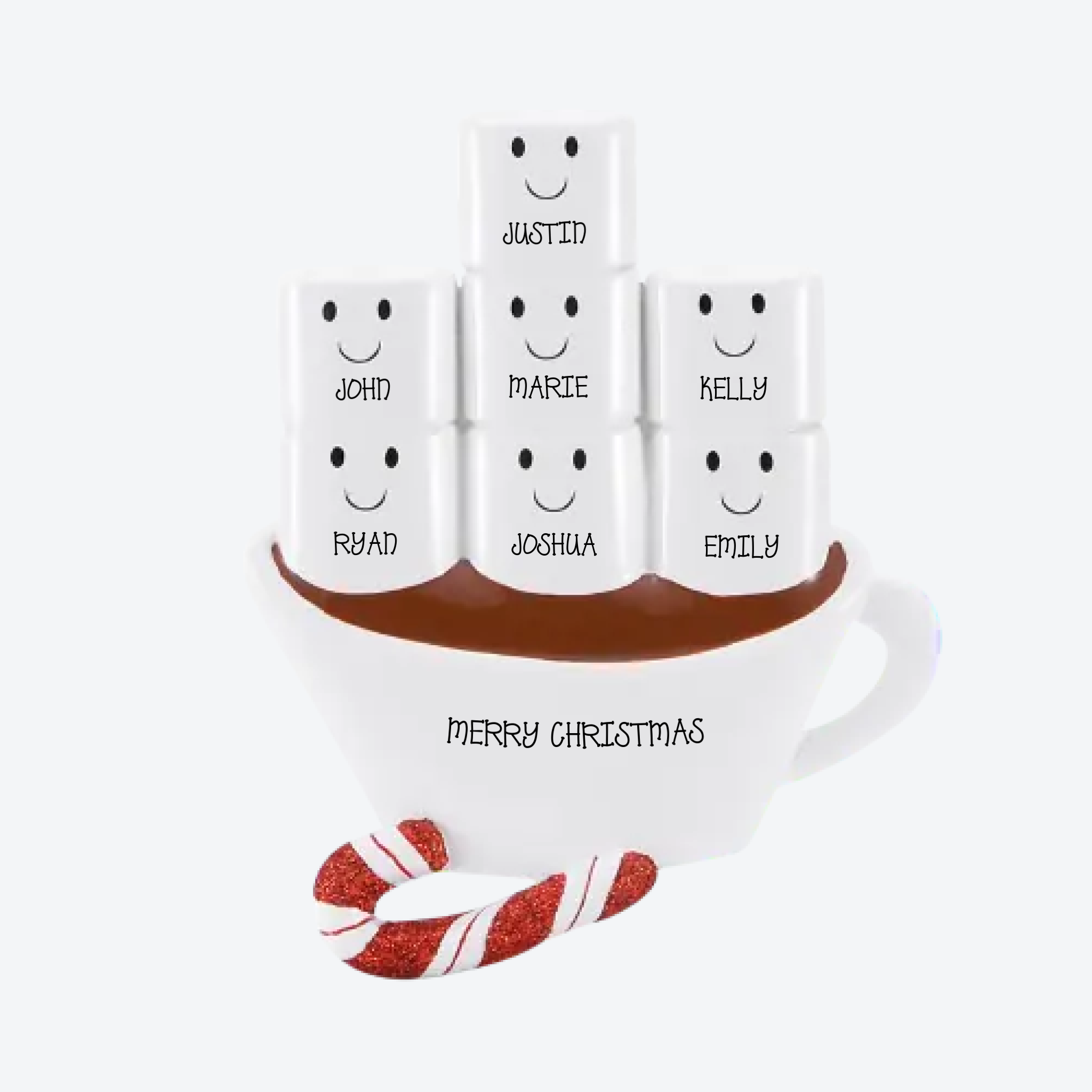 OT1213-7 - Hot Chocolate Family With 7 Kids Personalized Christmas Ornament