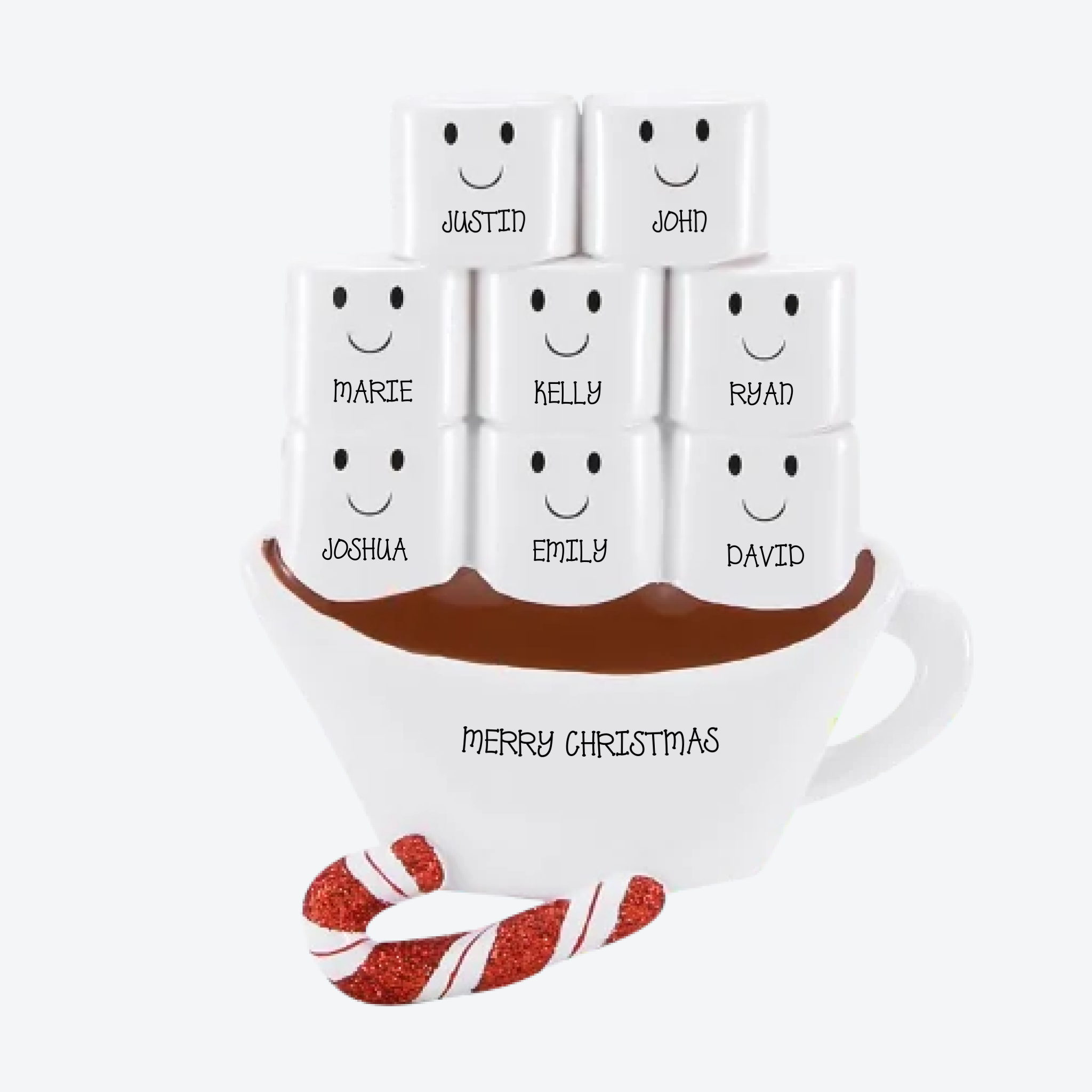 OT1213-8 - Hot Chocolate Family With 8 Kids Personalized Christmas Ornament