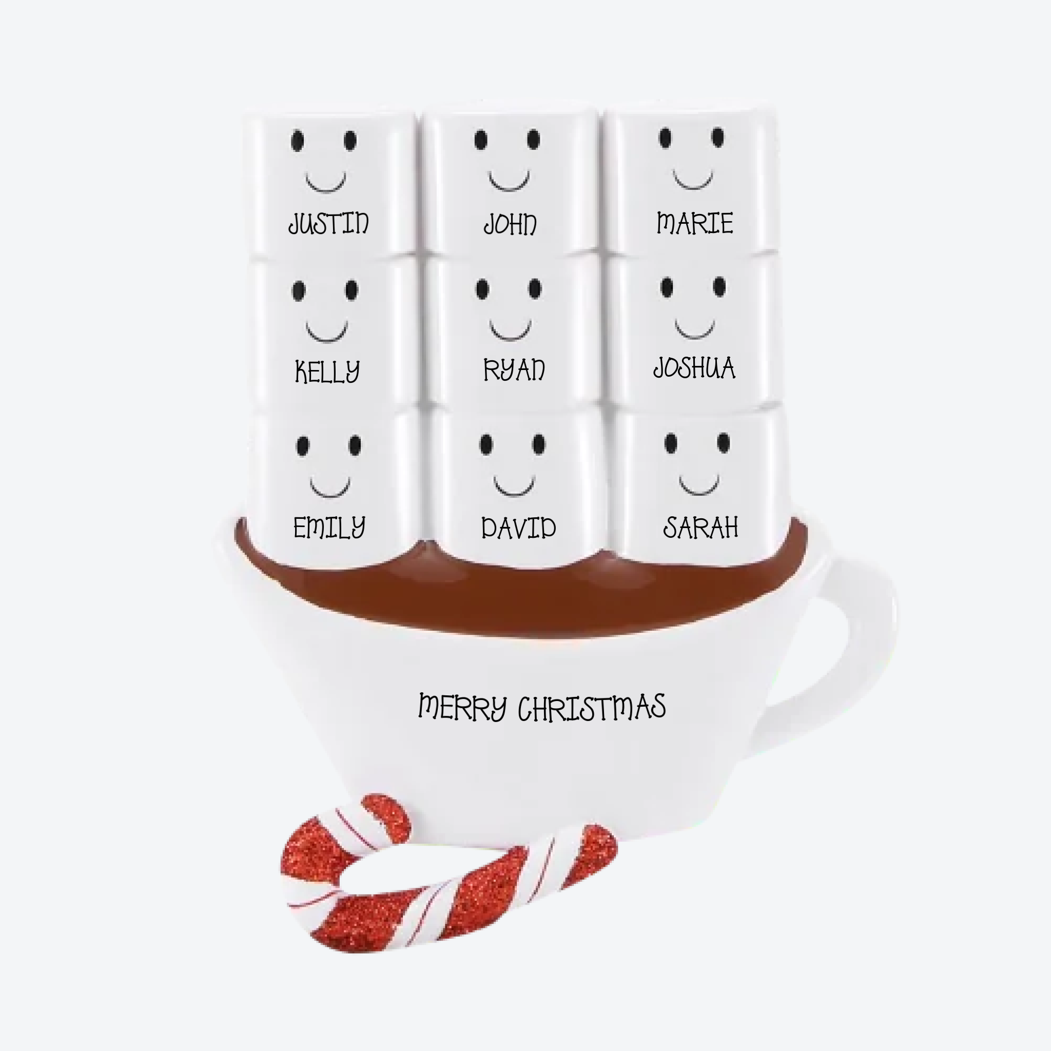 OT1213-9 - Hot Chocolate Family With 9 Kids Personalized Christmas Ornament