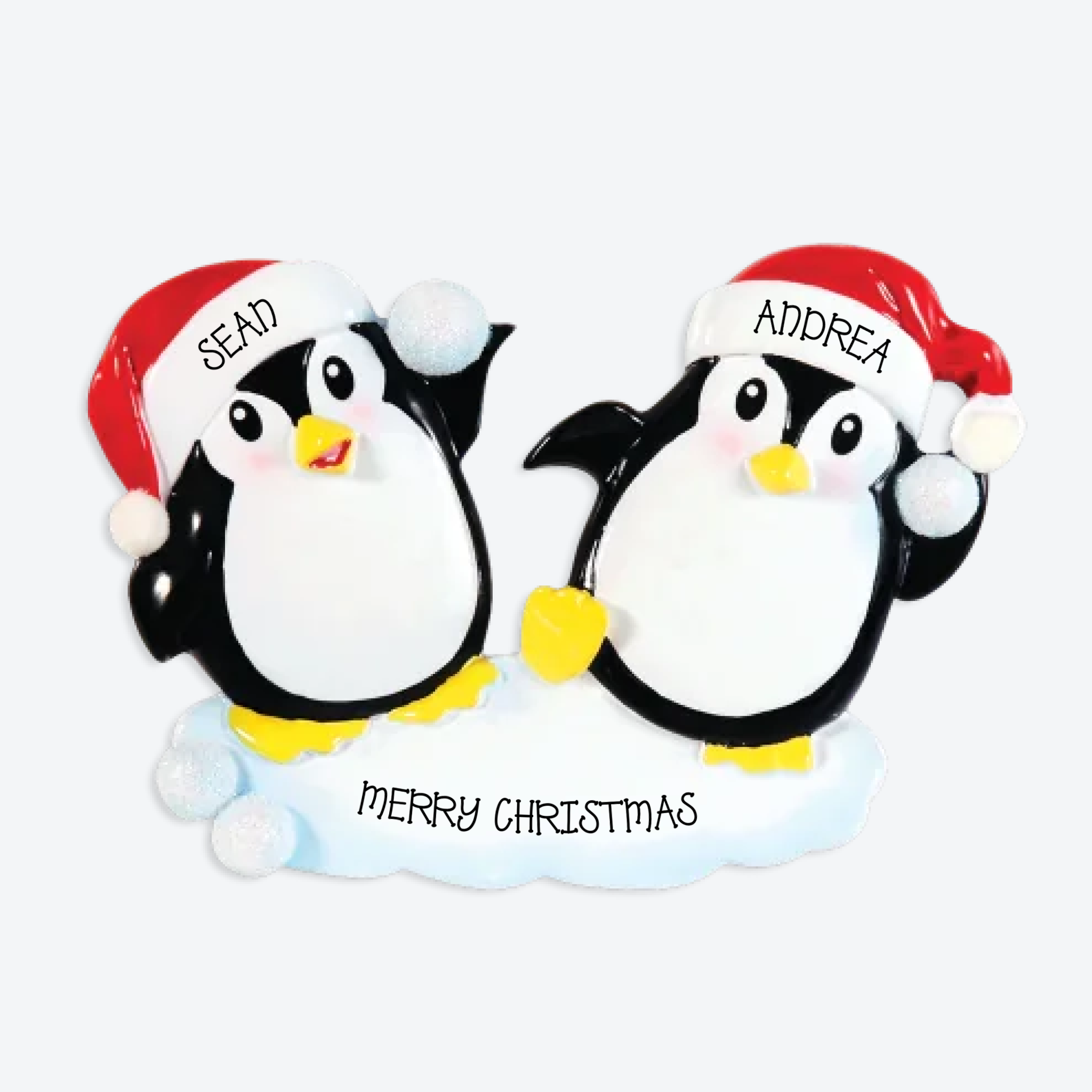 OT1318 - Penguin Snowball Couple Personalized Christmas Ornament
