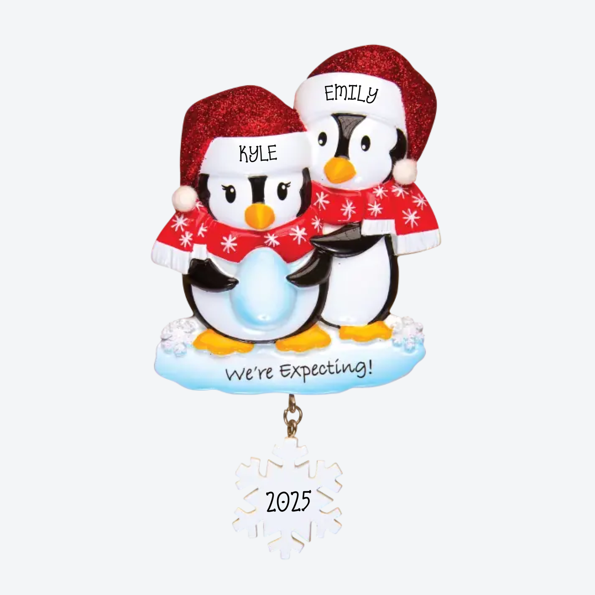 OT1498 - We're Expecting Penguins Personalized Christmas Ornament