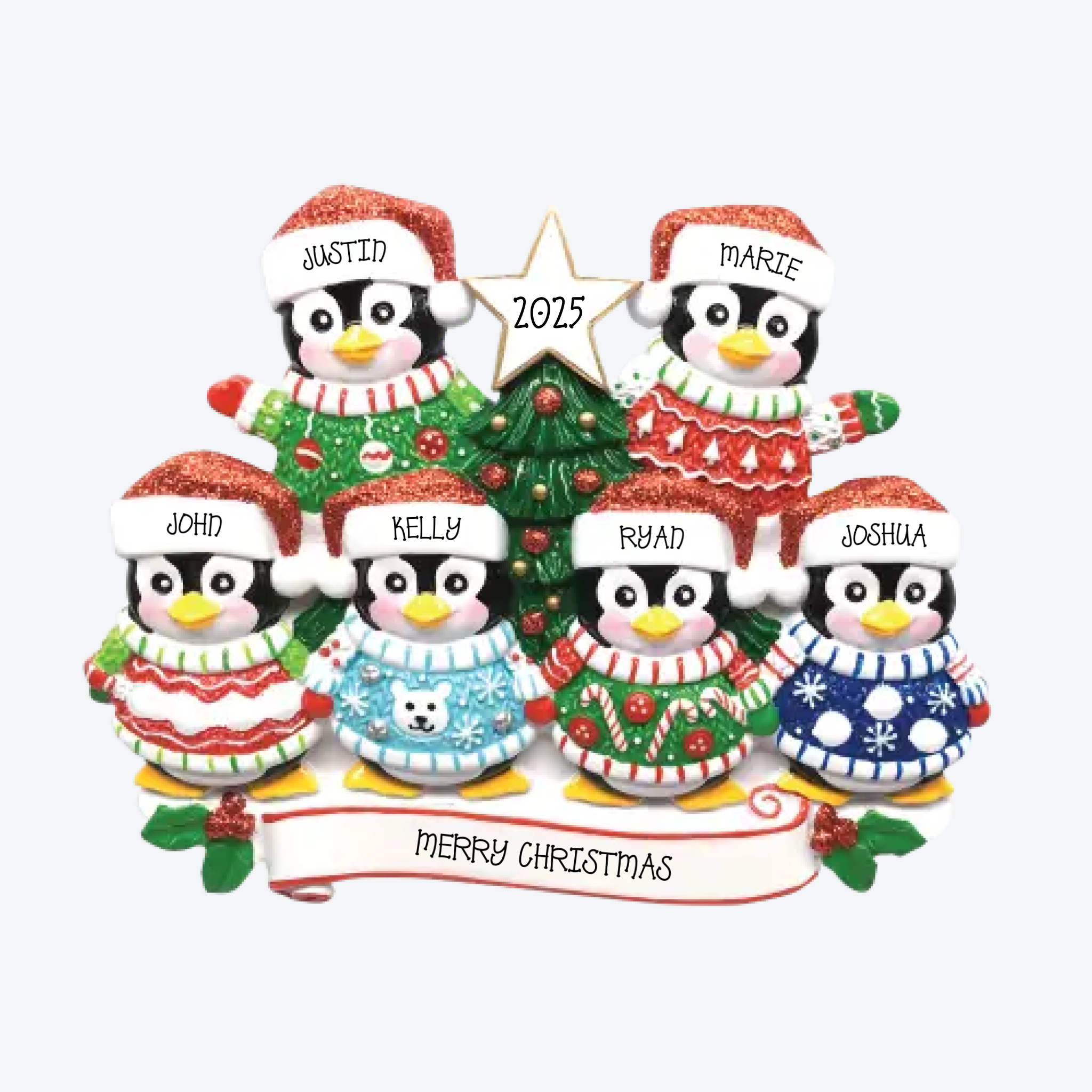 OT1602-6 - Ugly Sweater Family of 6 Personalized Christmas Ornament