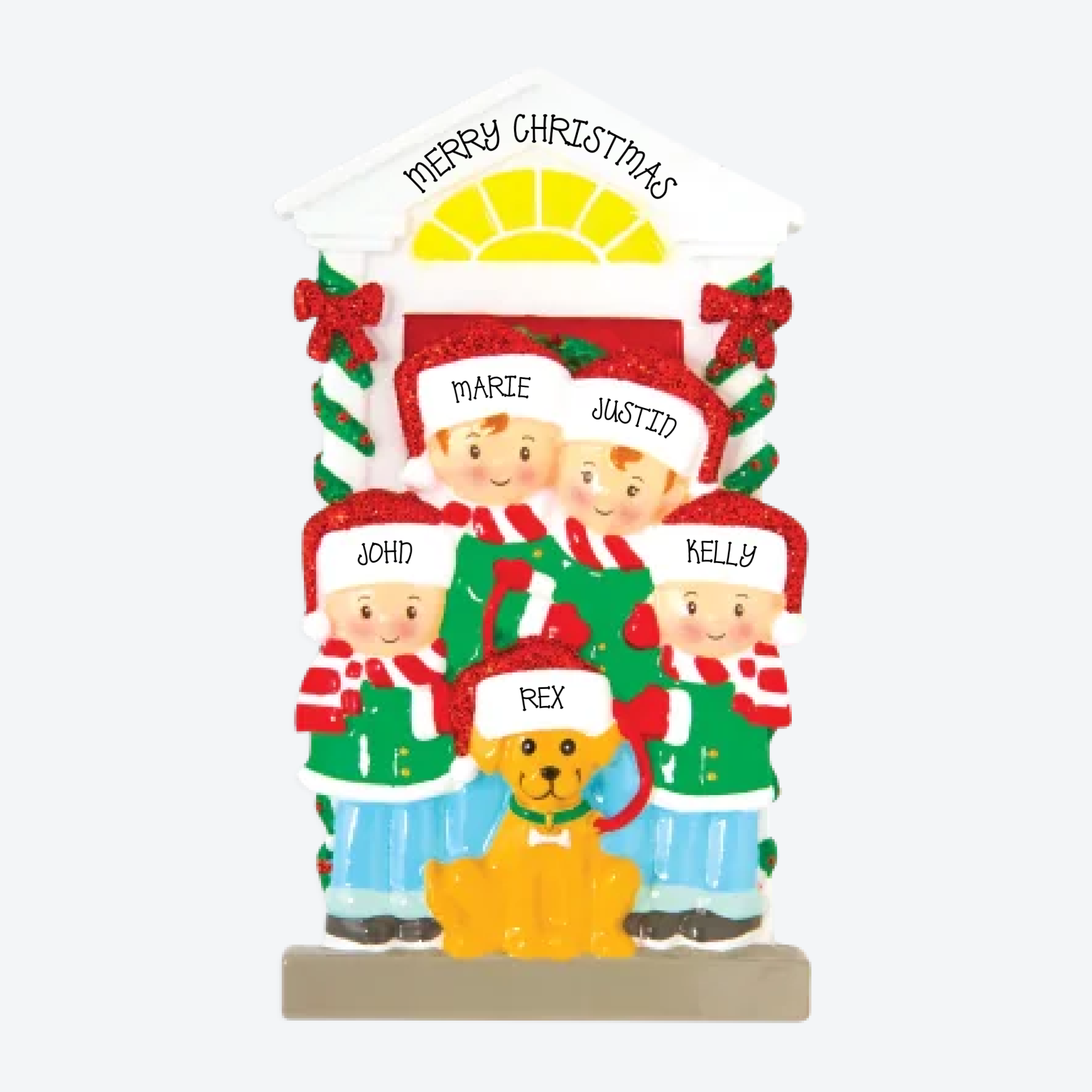 OT1611-4 - Family of 4 with Dog Personalized Christmas Ornament
