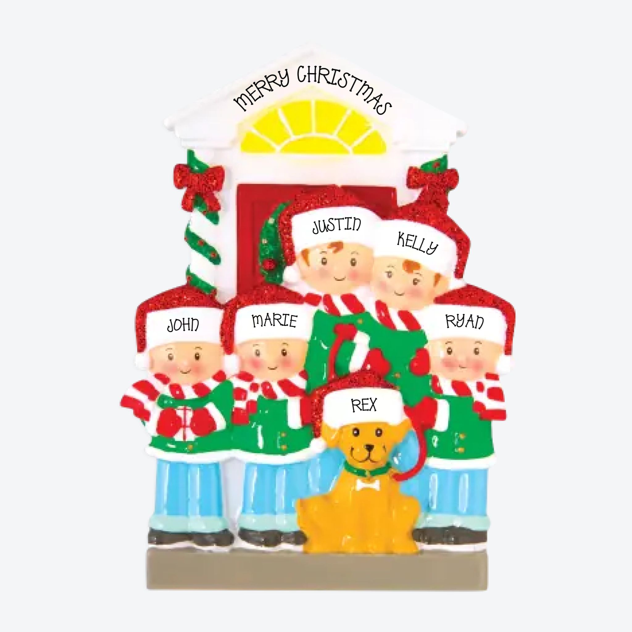 OT1611-5 - Family of 5 with Dog Personalized Christmas Ornament