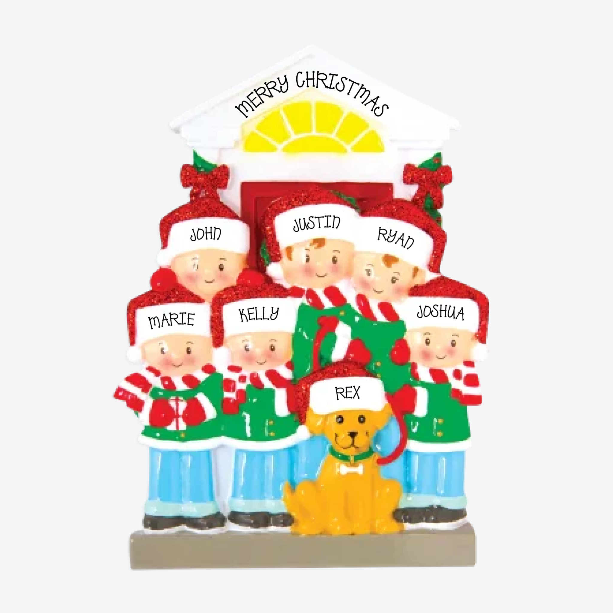 OT1611-6 - Family of 6 with Dog Personalized Christmas Ornament