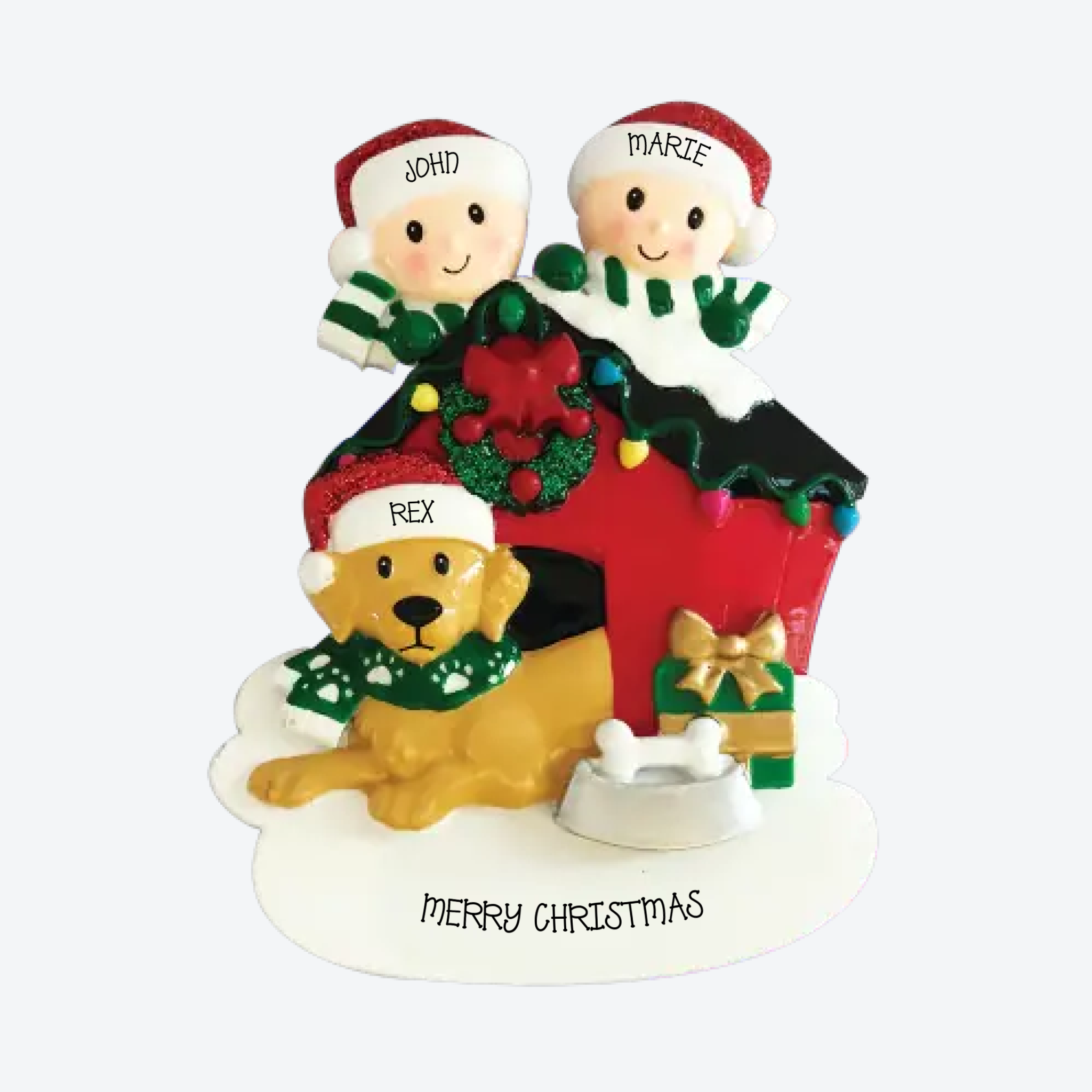 OT1909-2 - Family of Two with Dog Personalized Christmas Ornament