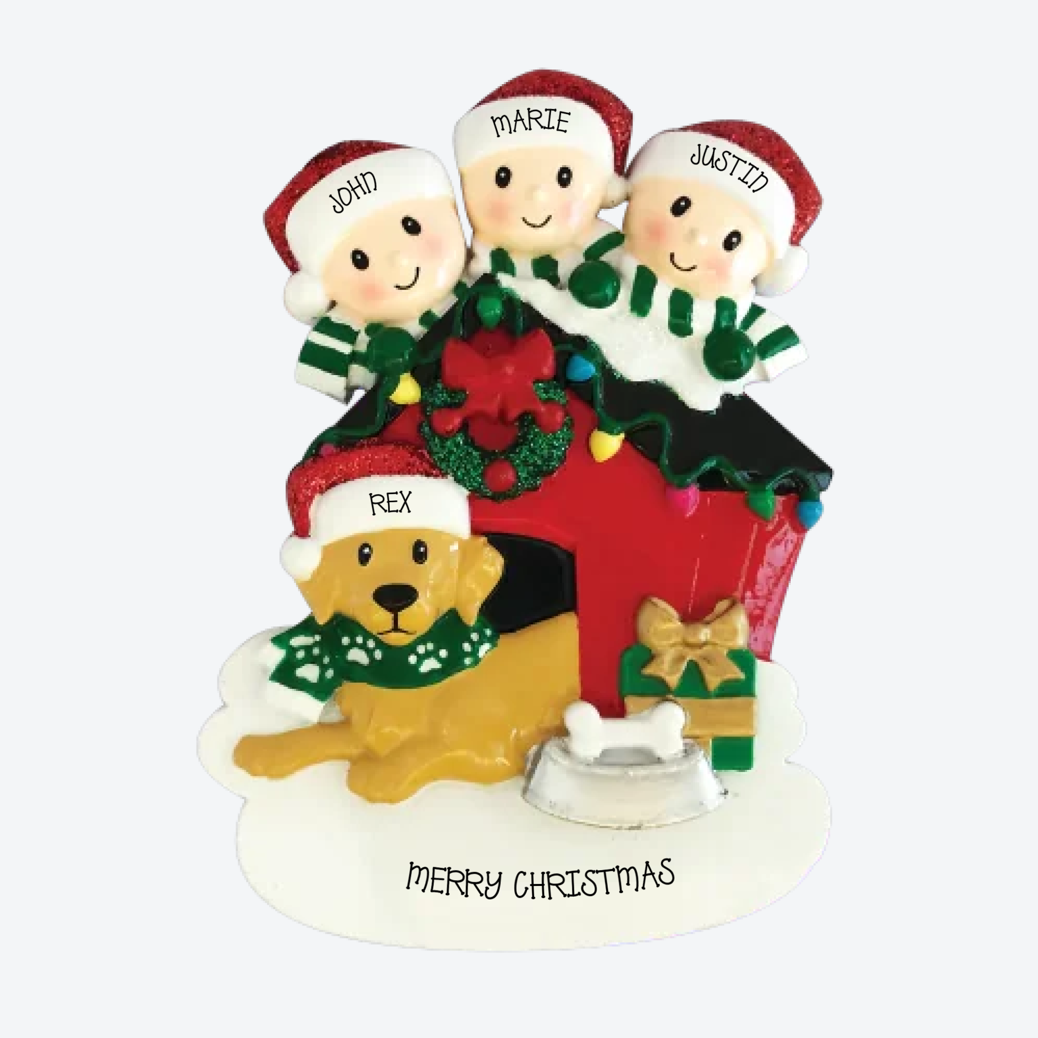 OT1909-3 - Family of 3 with Dog Personalized Christmas Ornament