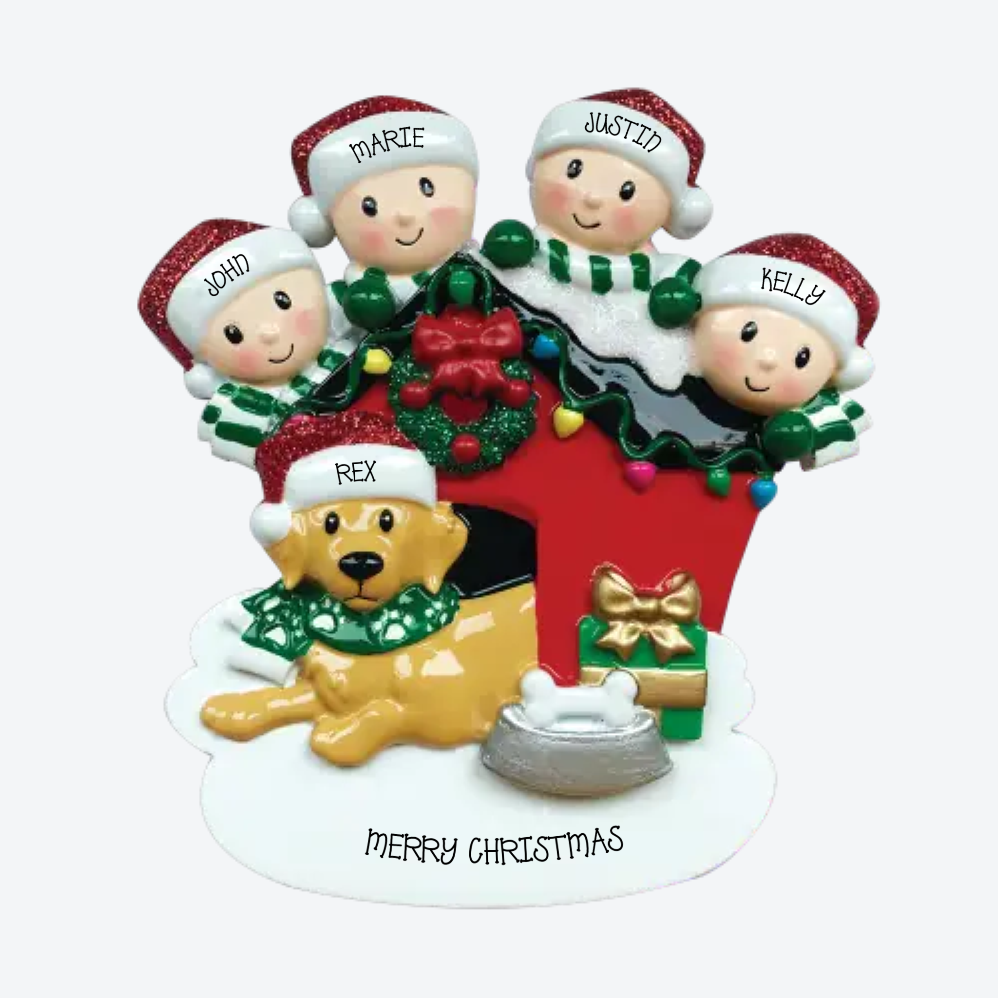 OT1909-4 - Family of 4 with Dog Personalized Christmas Ornament
