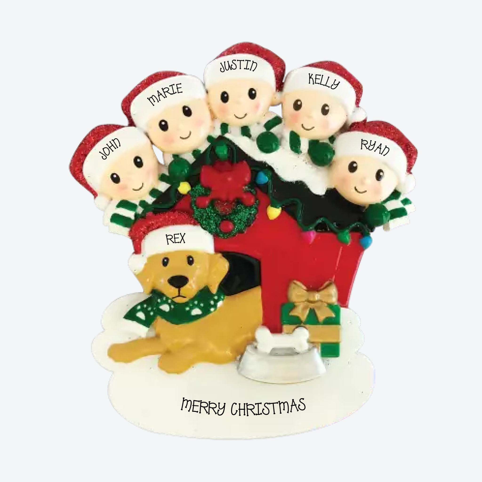 OT1909-5 - Family of 5 with Dog Personalized Christmas Ornament